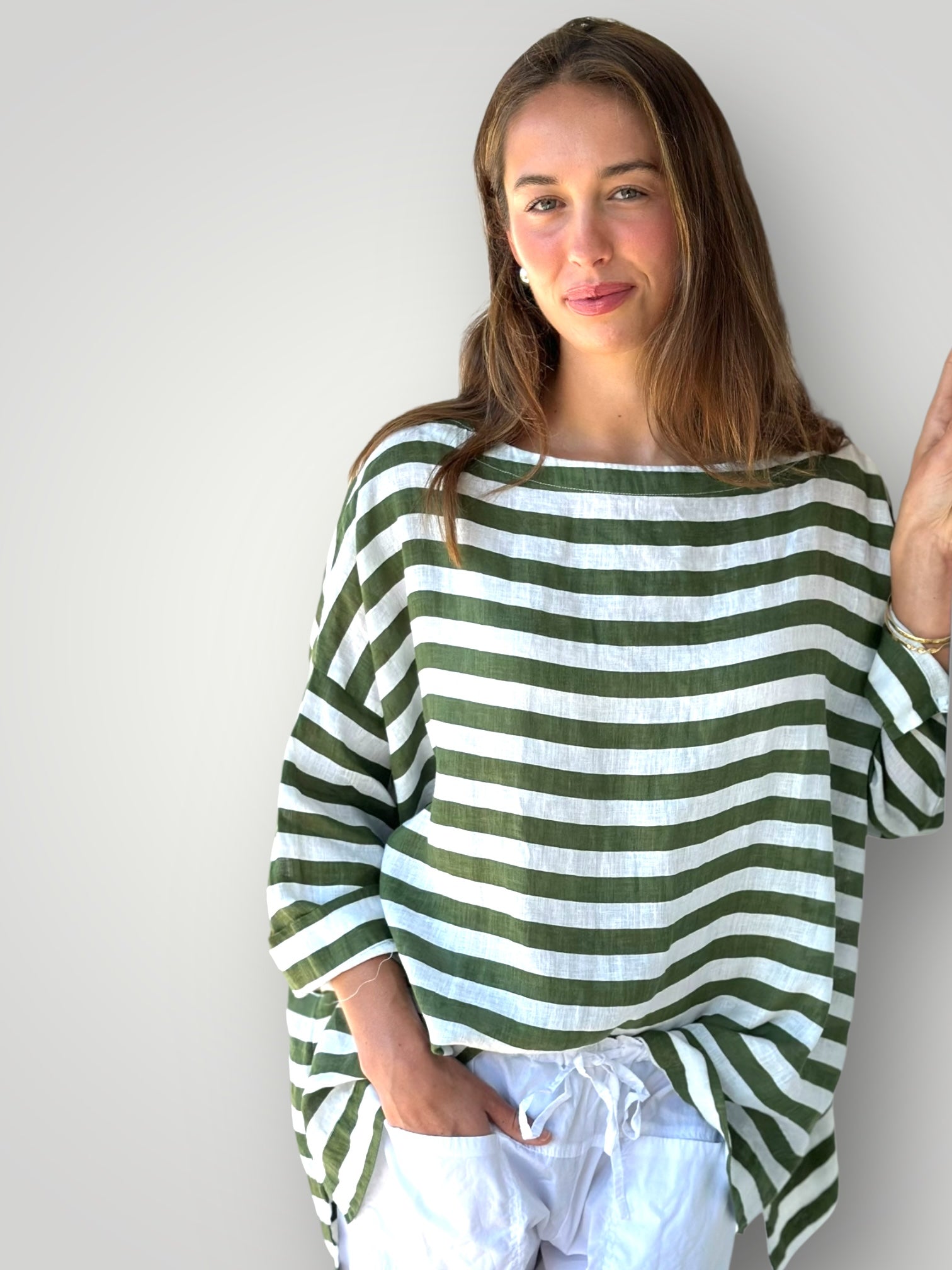 avril top - moss stripe linen Apparel