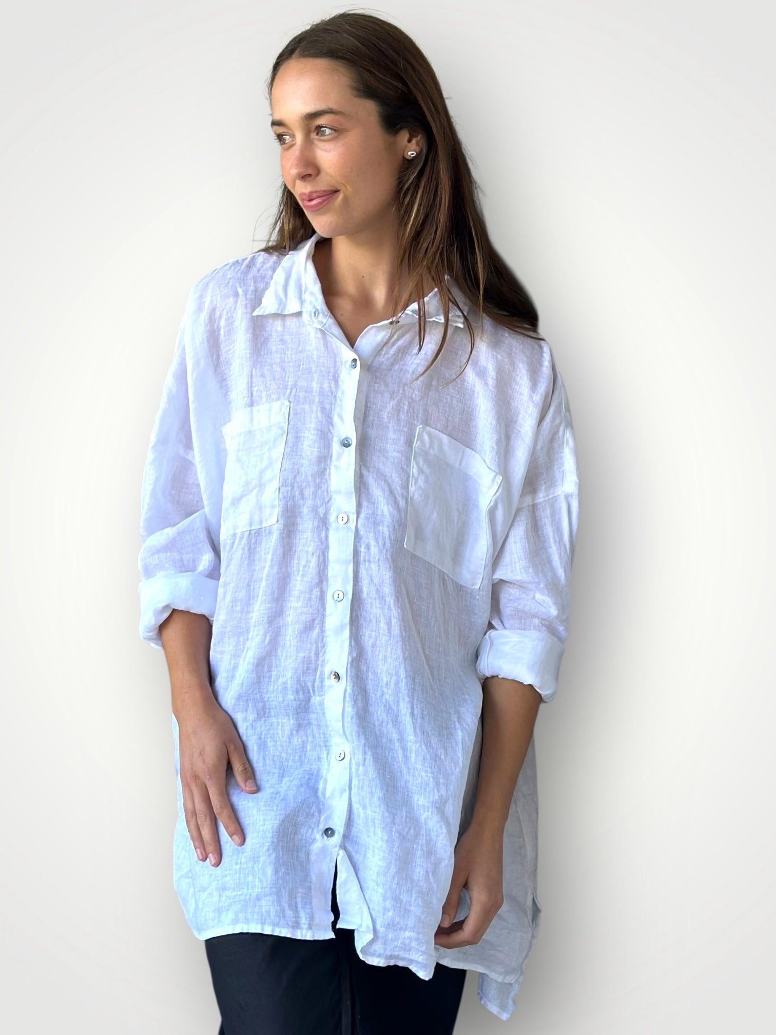 aiden oversized shirt -white linen Apparel