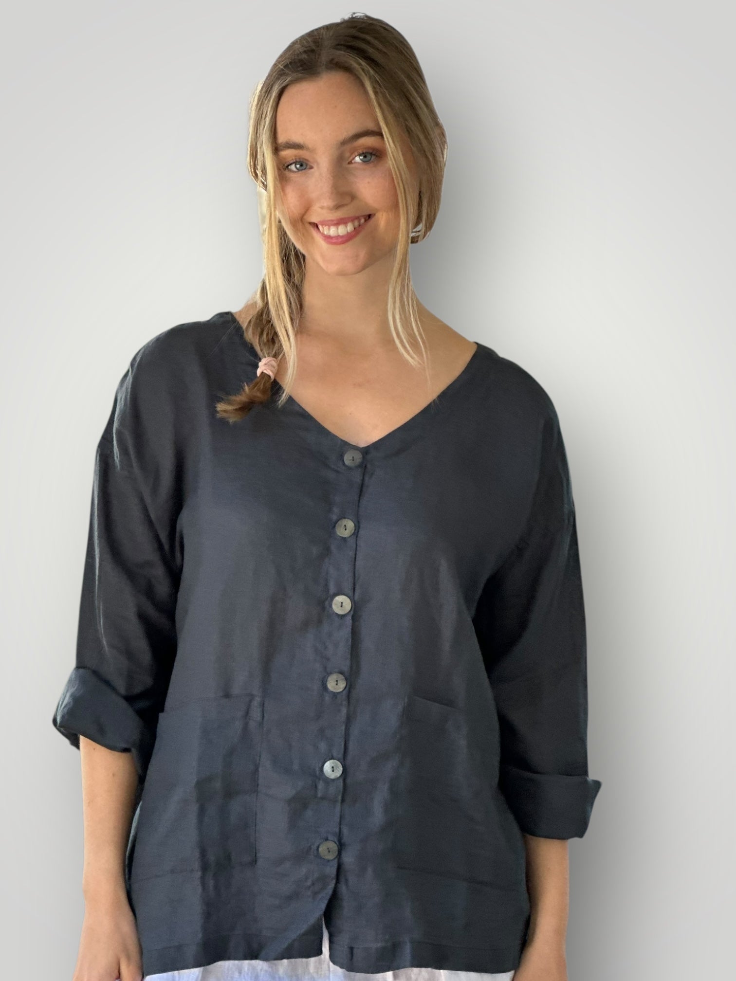 jamie jacket -charcoal linen Apparel