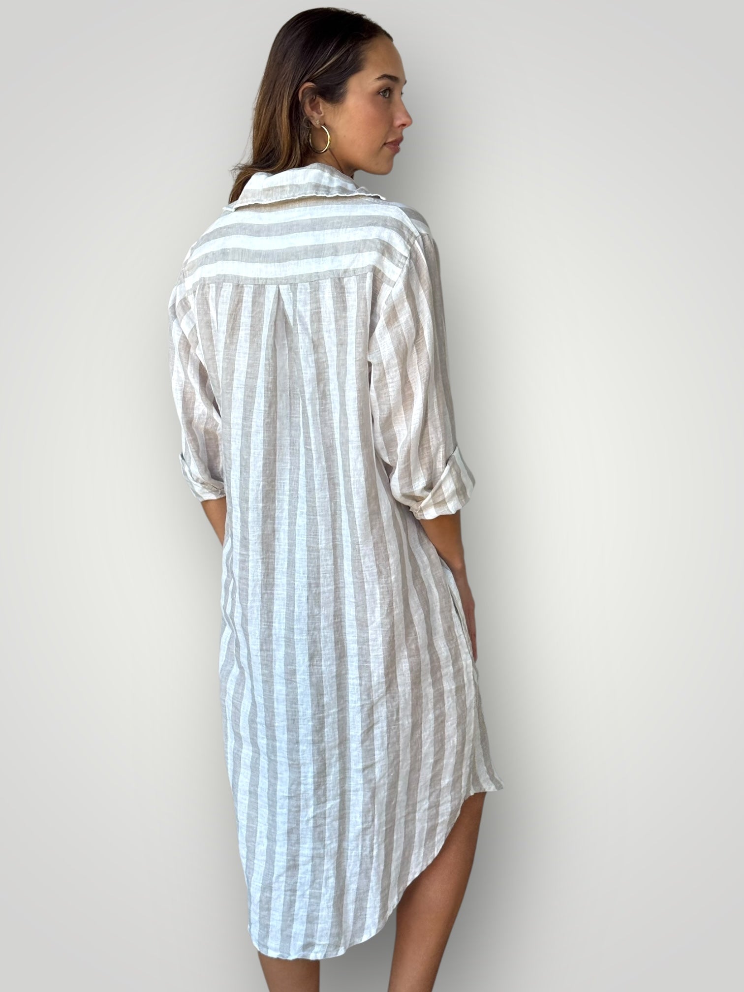 elena shirtdress - natural stripe linen Apparel