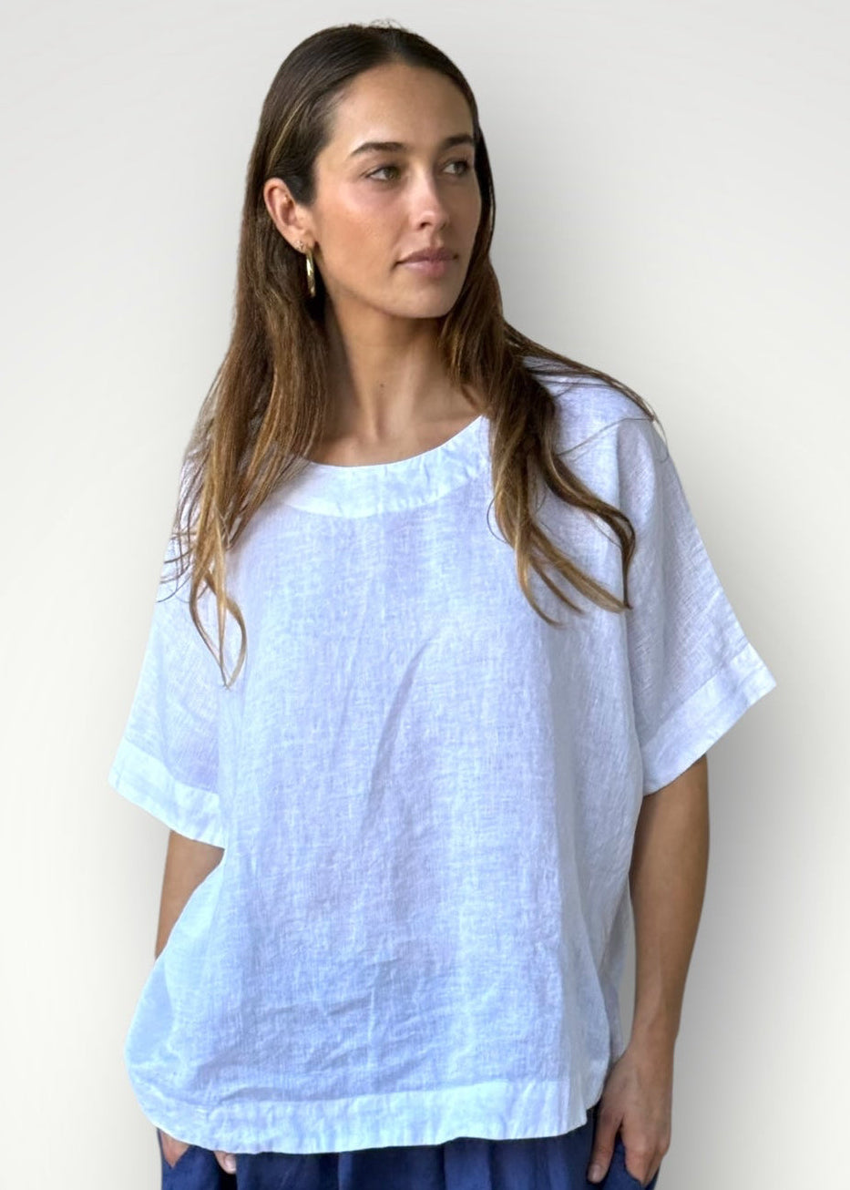 mia top - white linen Apparel