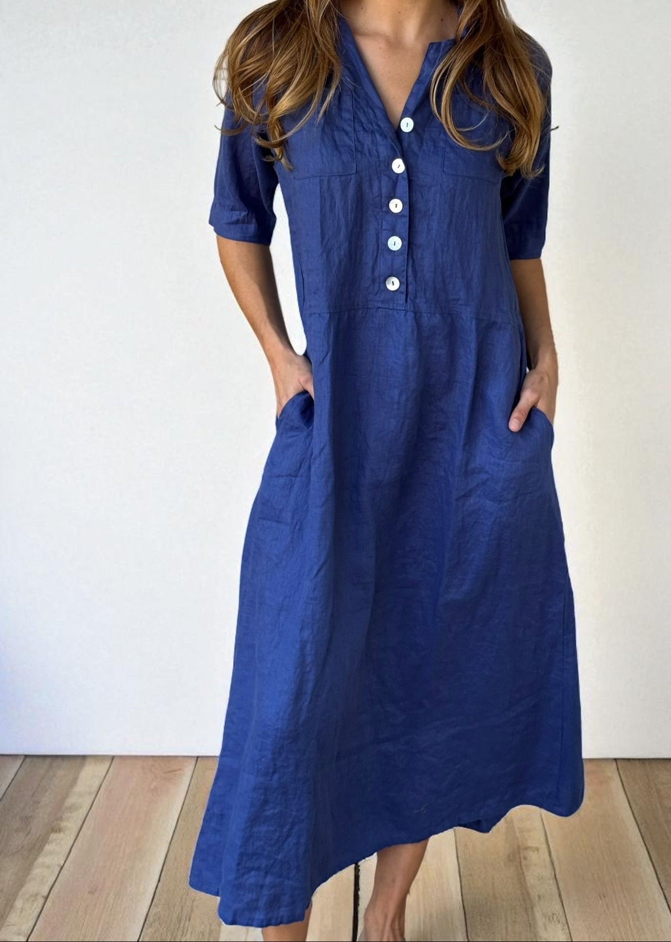 bridget dress - blue dusk linen Apparel