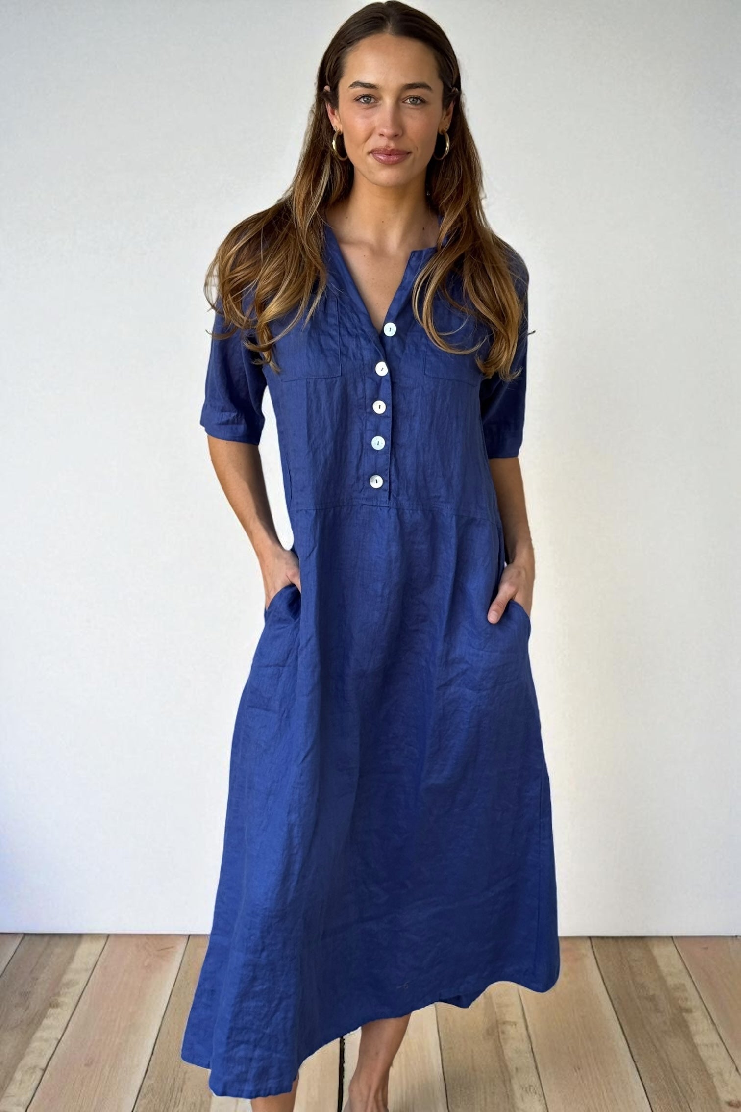 bridget dress - blue dusk linen Apparel