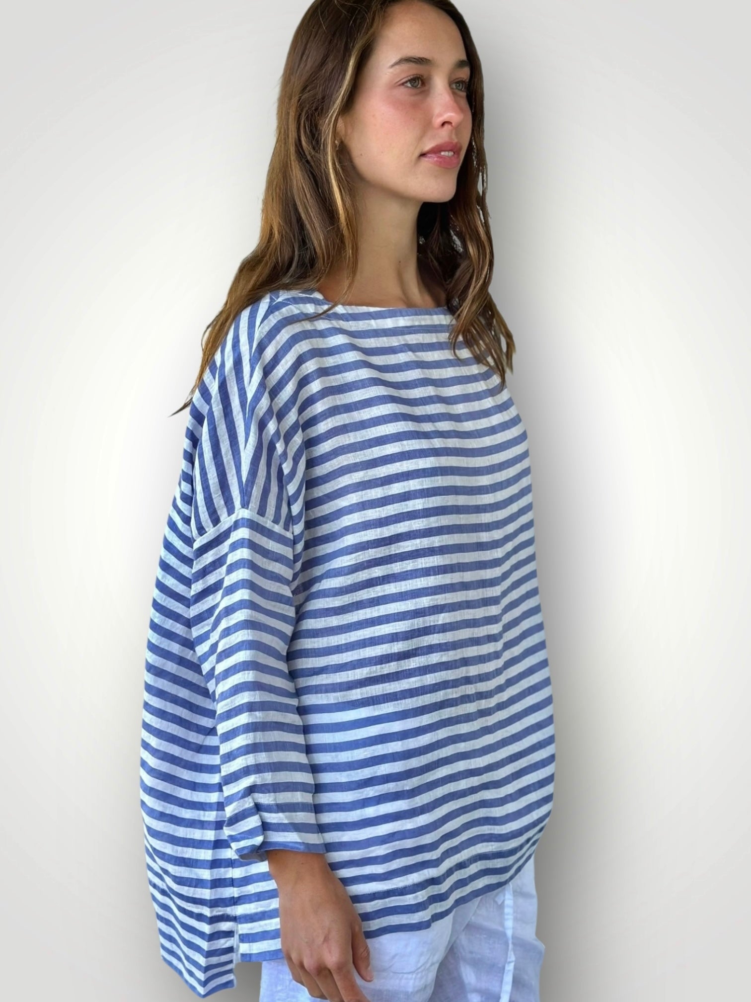 avril top - small cornflower stripe linen Apparel