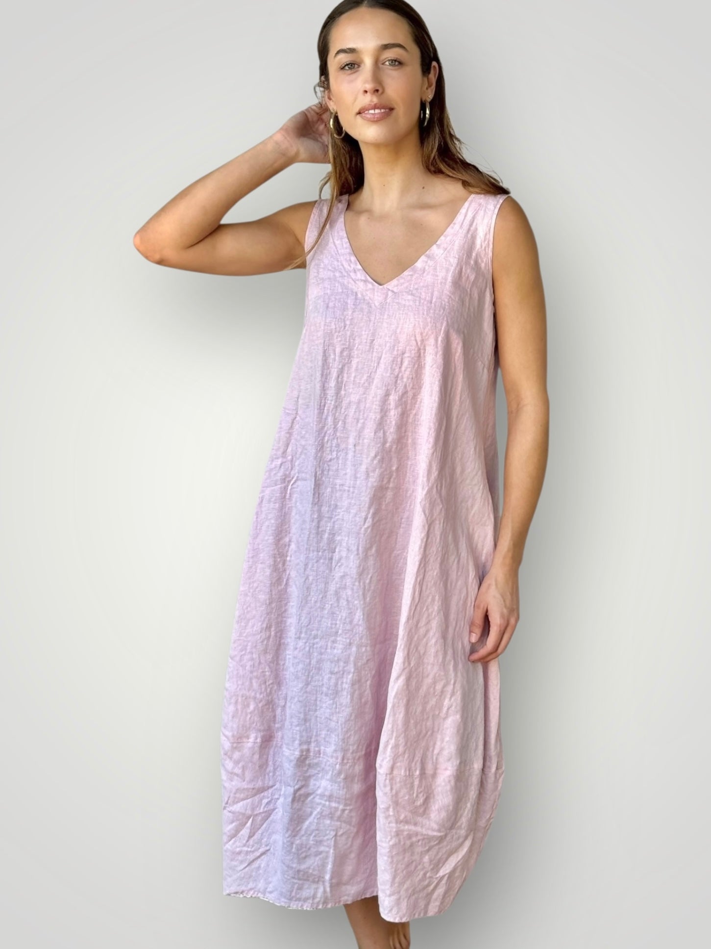 amber dress - peony pink linen Apparel