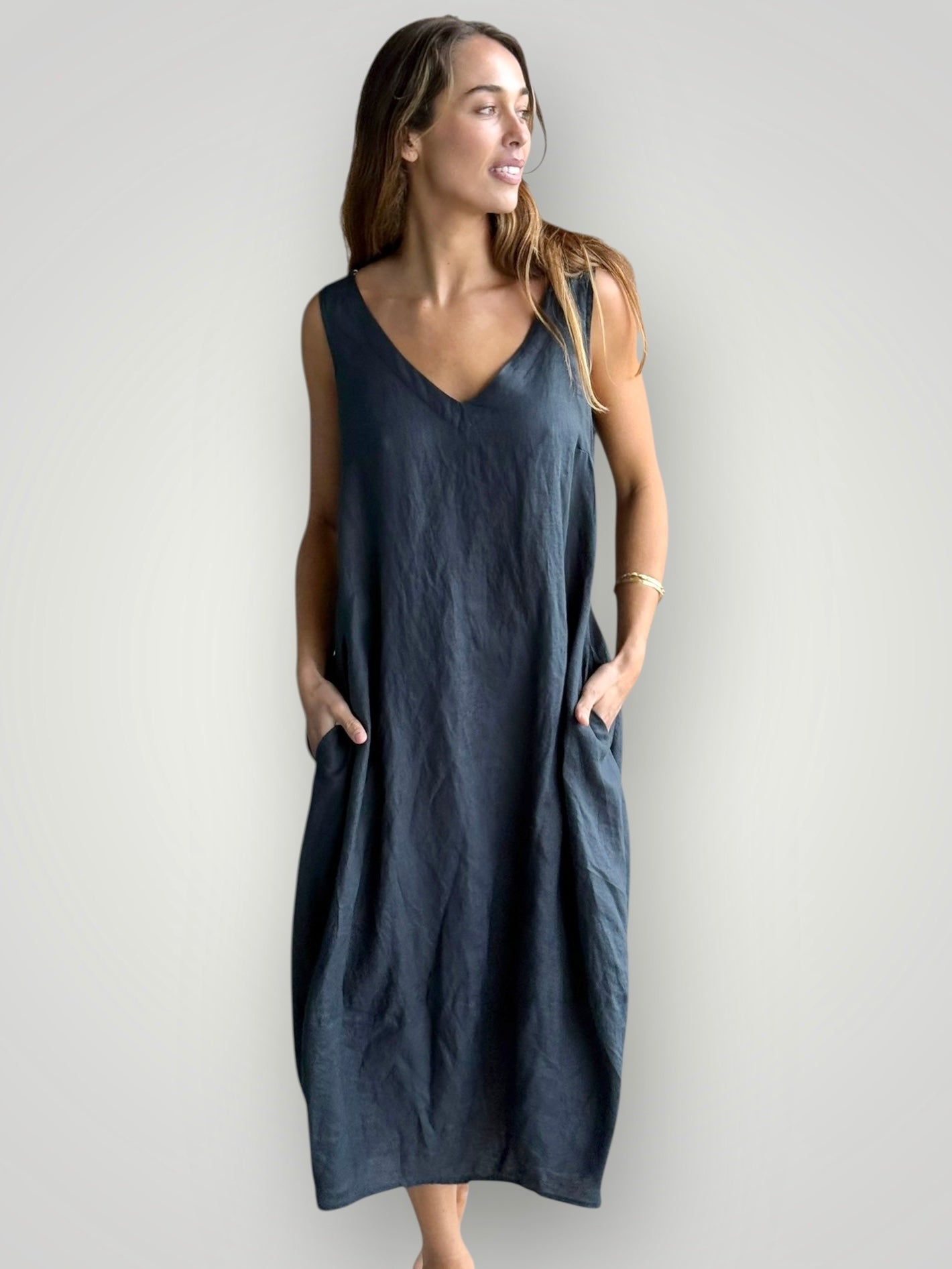 amber dress - charcoal linen Apparel