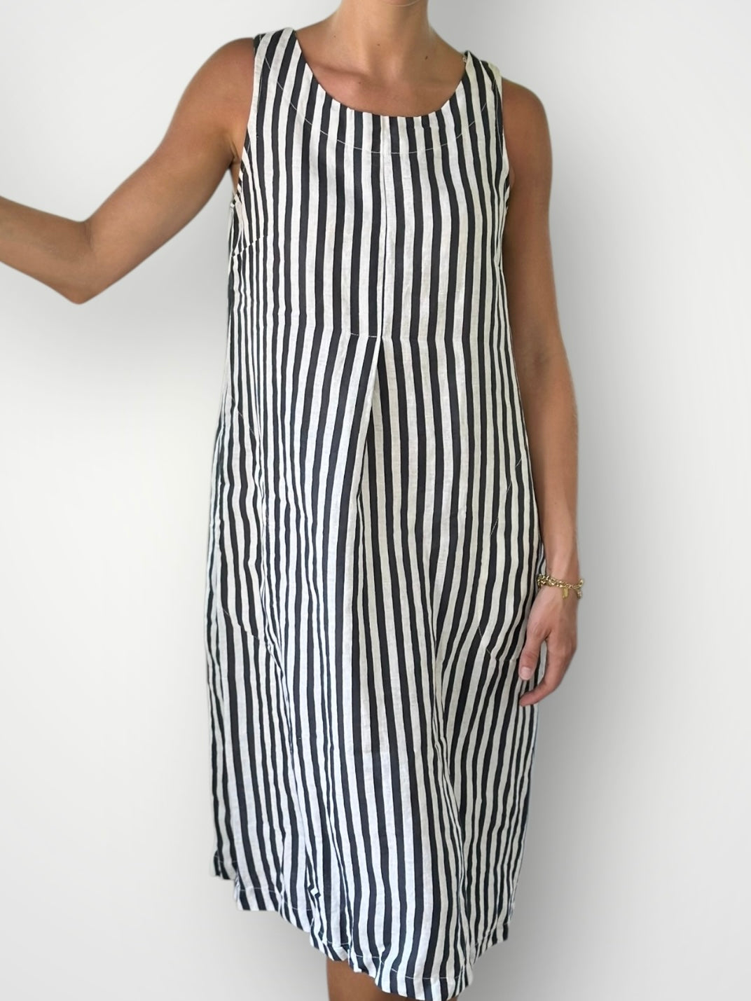 becky dress - charcoal stripe linen Apparel