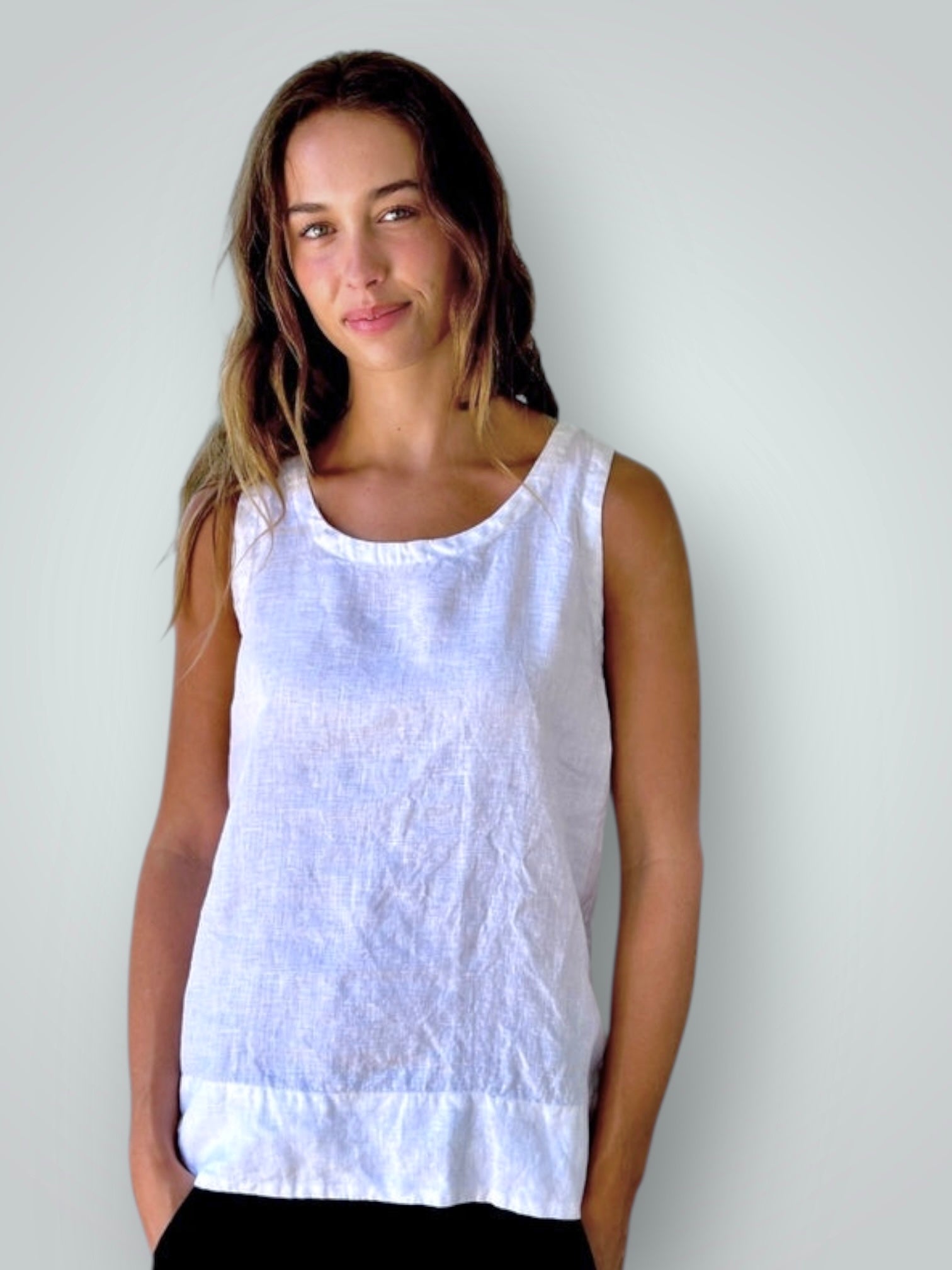 alice tank-white linen Apparel