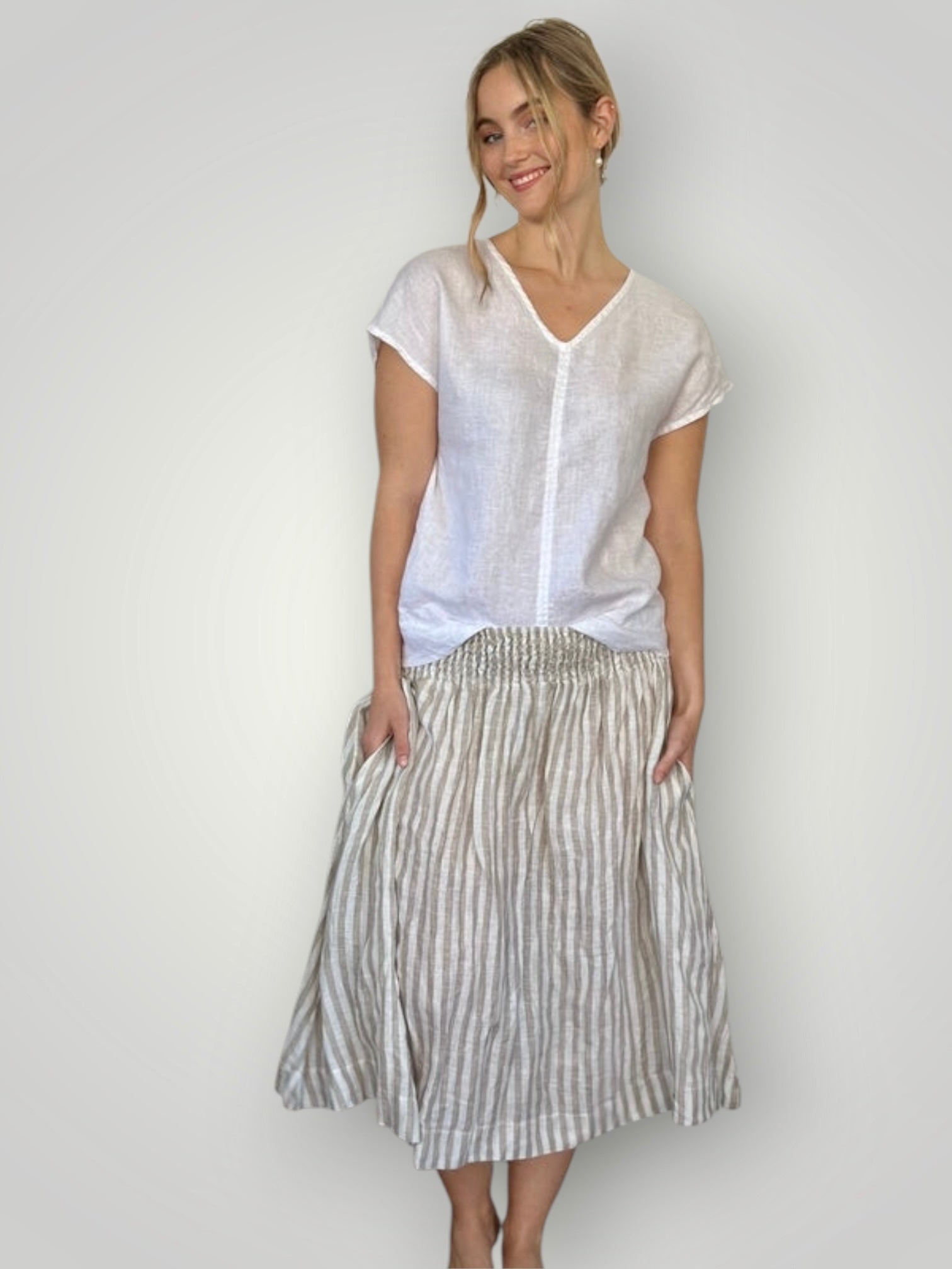 lola skirt - natural stripe linen Apparel