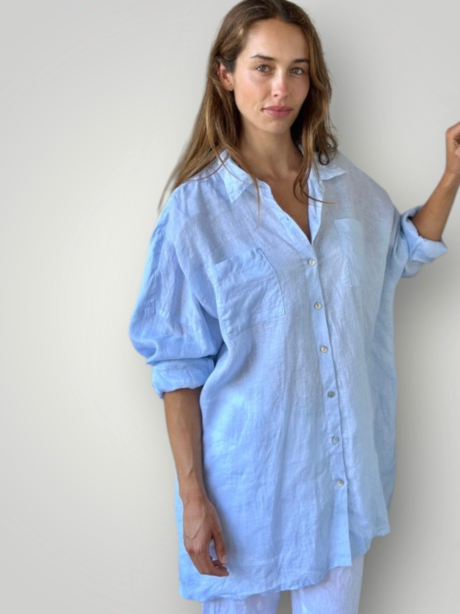 aiden oversized shirt - soft blue linen Apparel