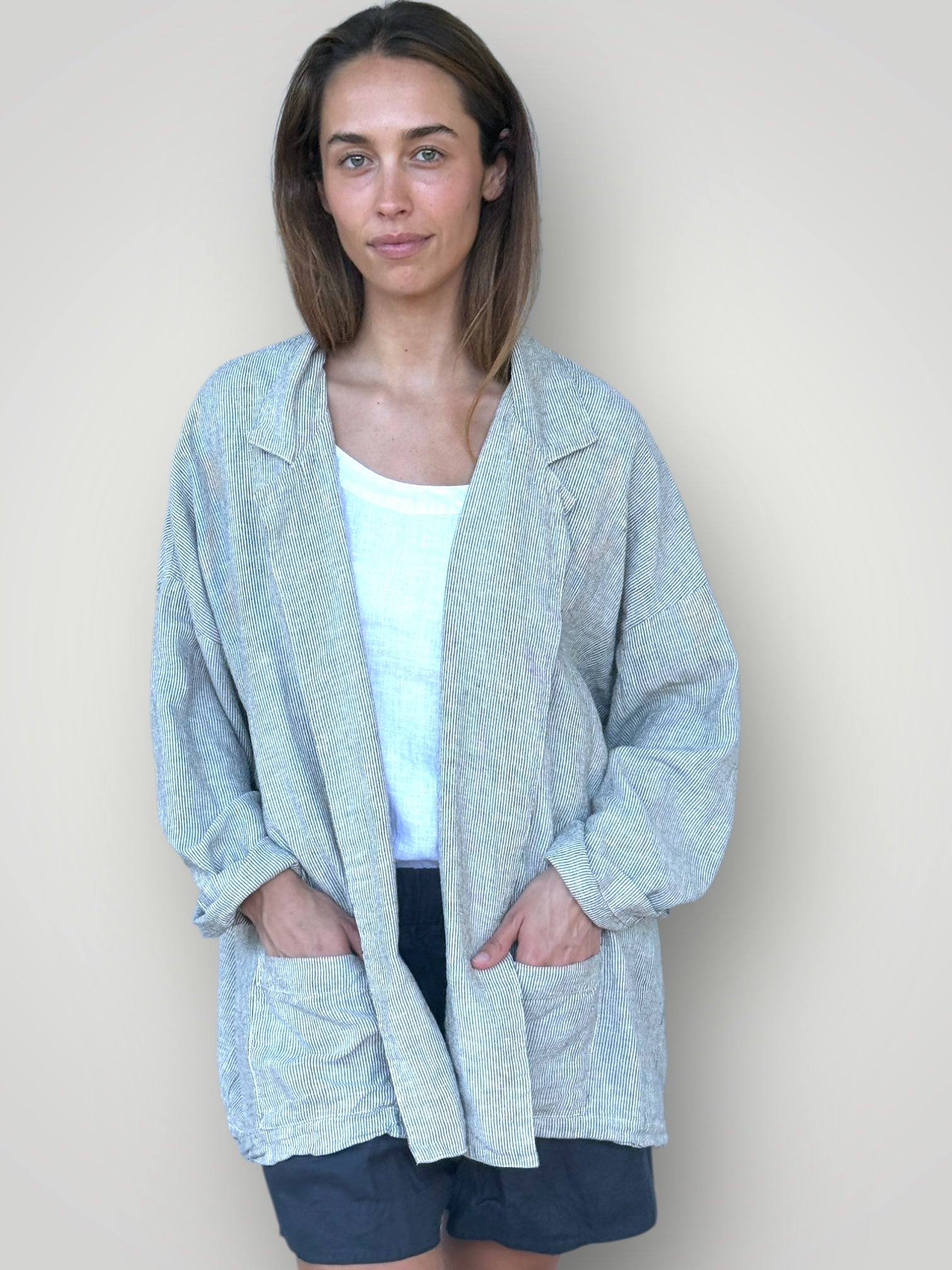 albert blazer - fine grey stripe linen Shirts