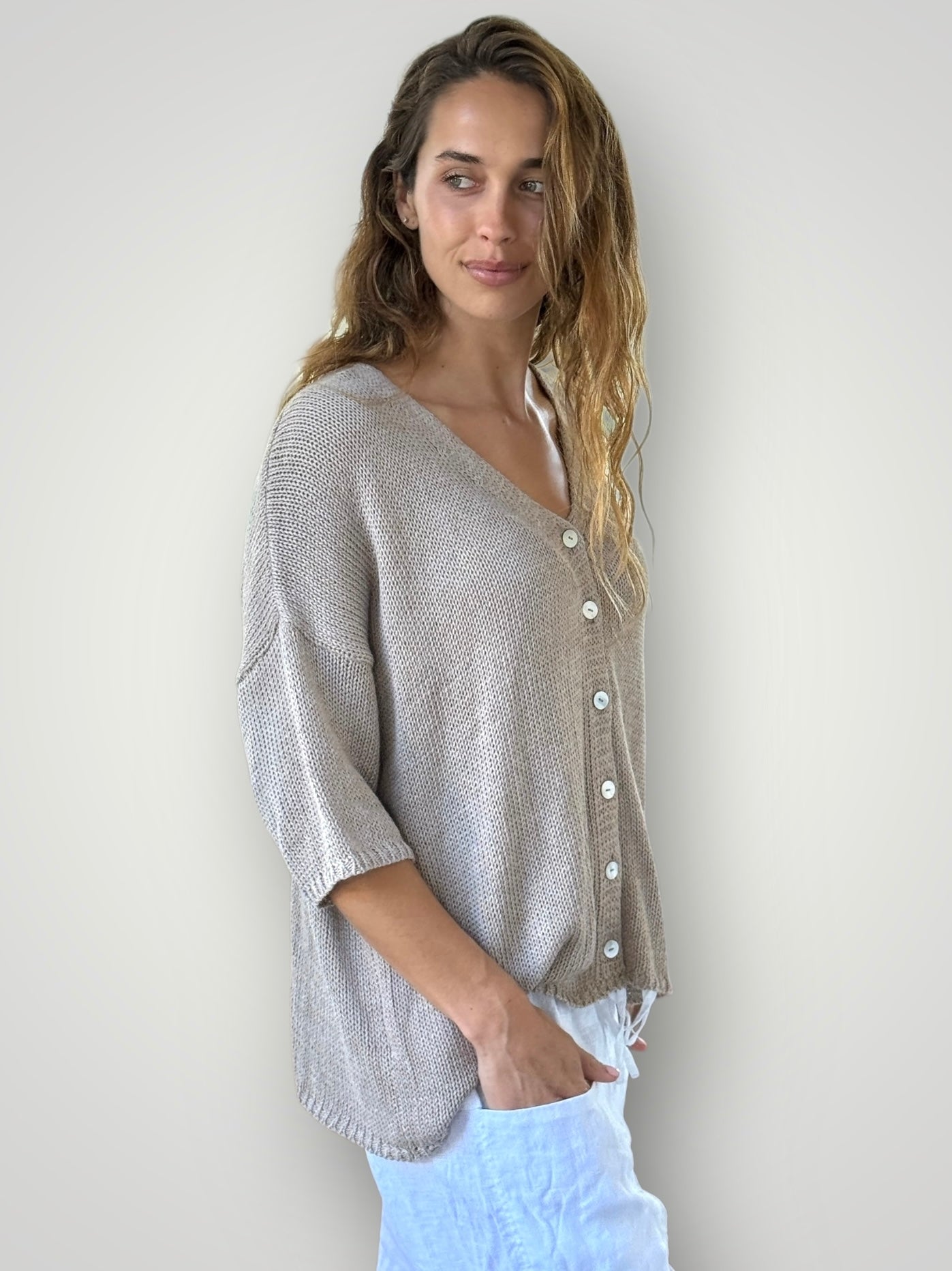alex cardi-natural cotton knit Apparel