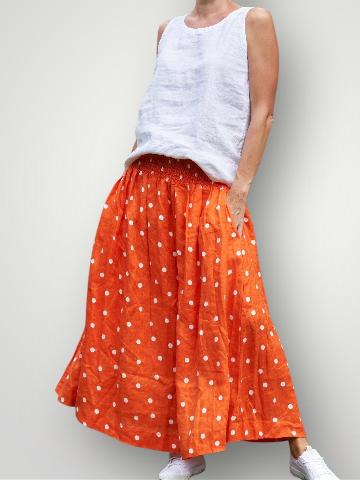 lulu skirt-orange spot linen Apparel