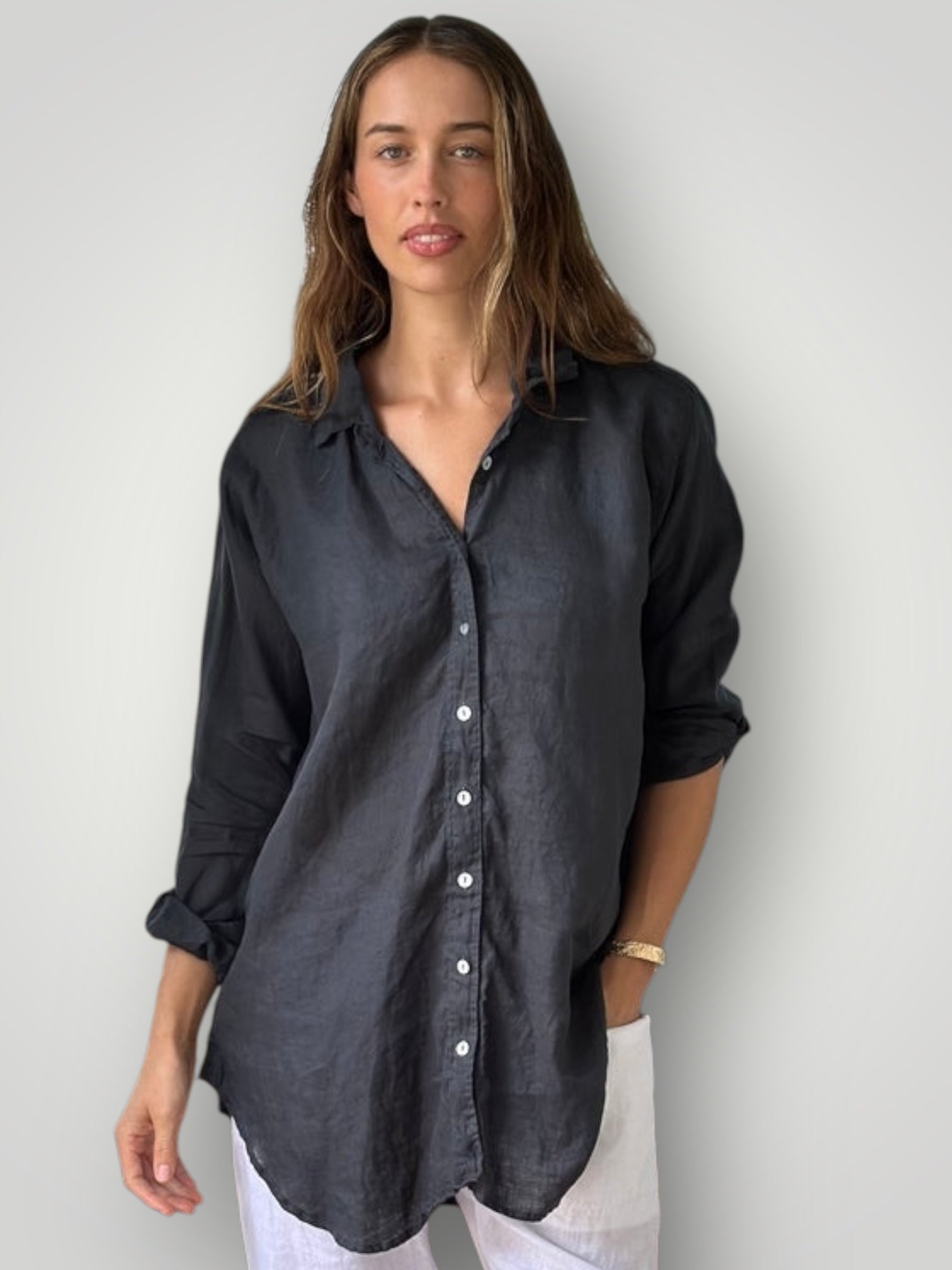 skyla shirt - charcoal linen Apparel
