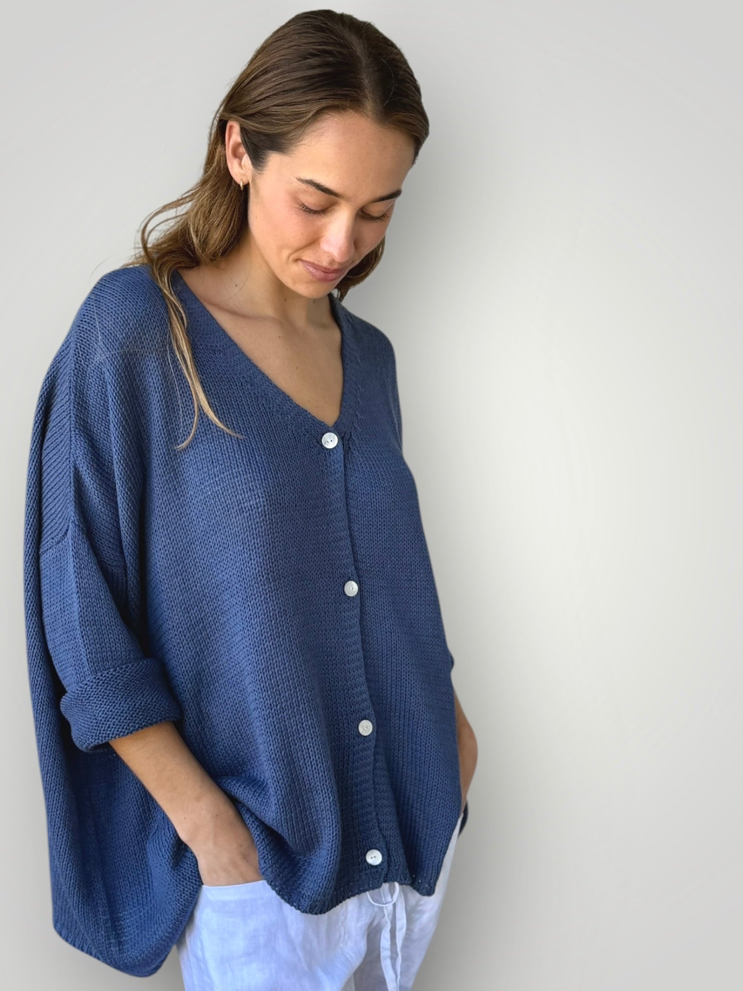 stella cardi- denim cotton knit Apparel