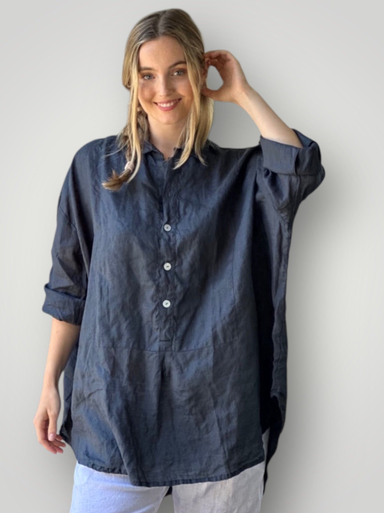 megan shirt-charcoal linen Apparel