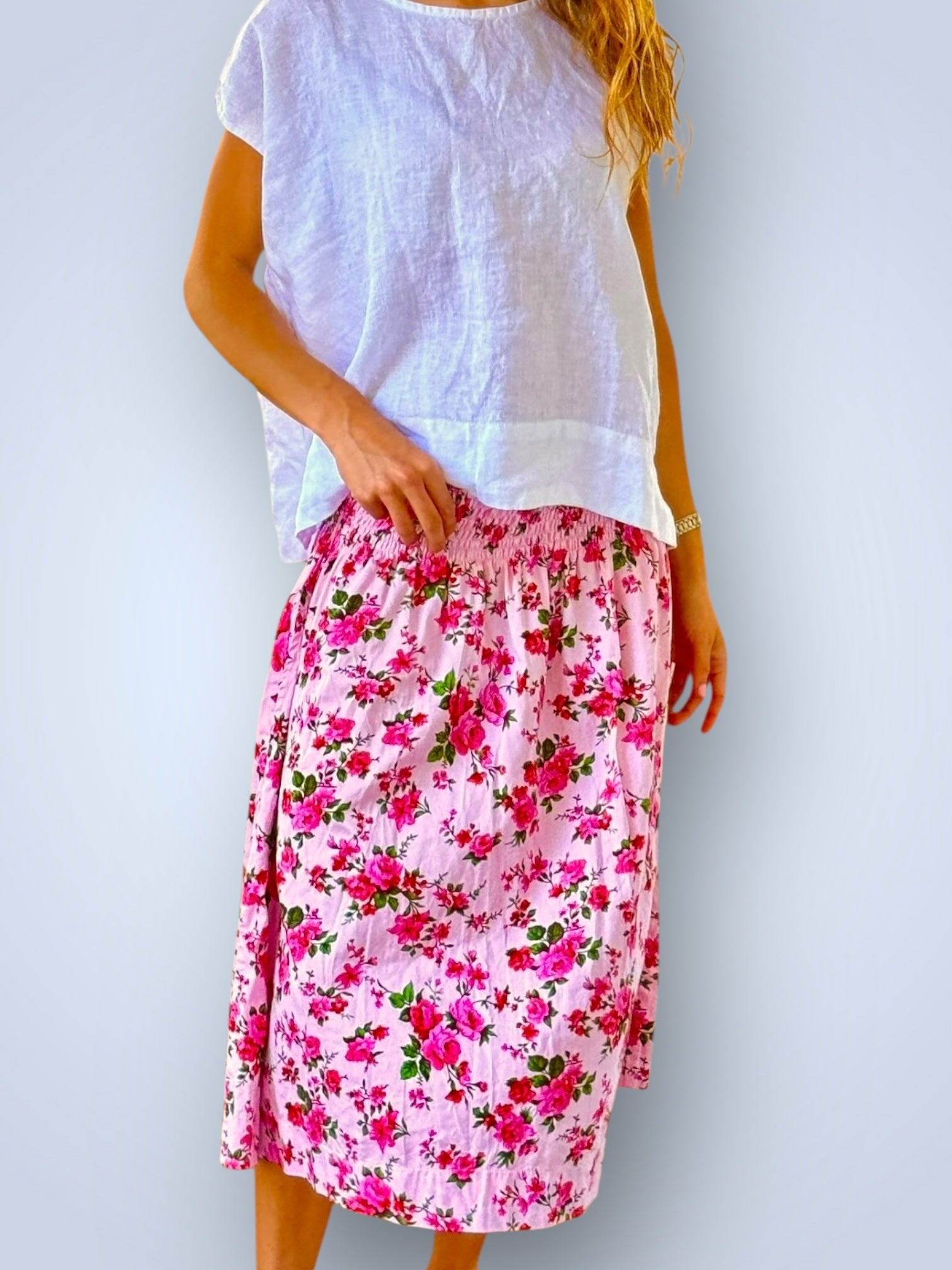 lola skirt - pink bouquet cotton Apparel