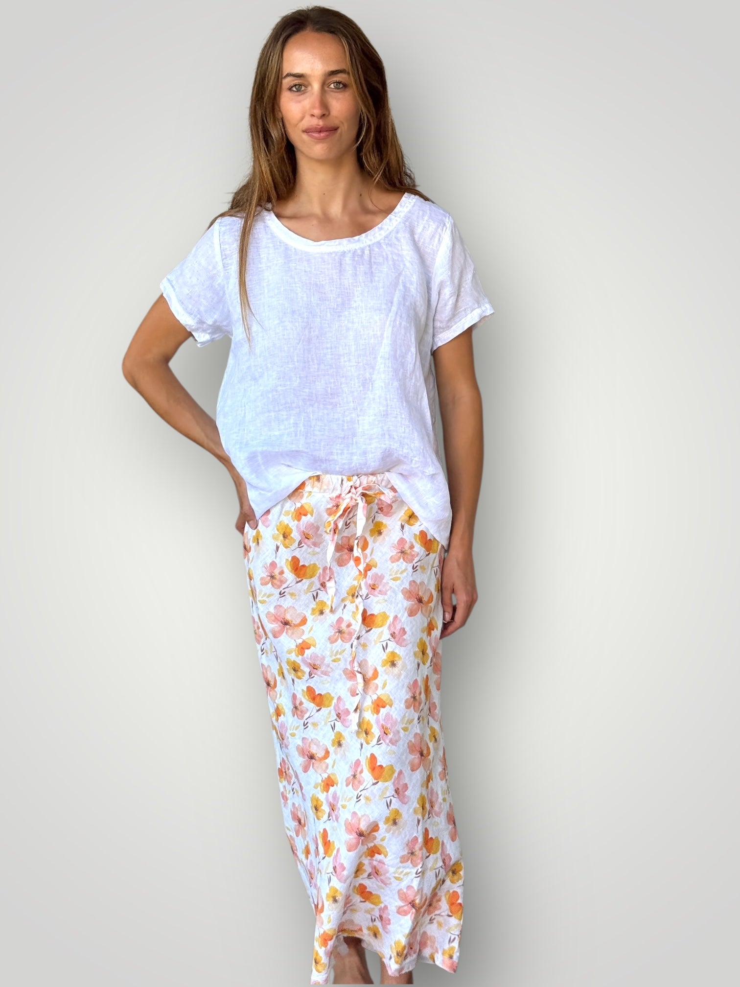 anthea skirt - citrus flower linen Apparel