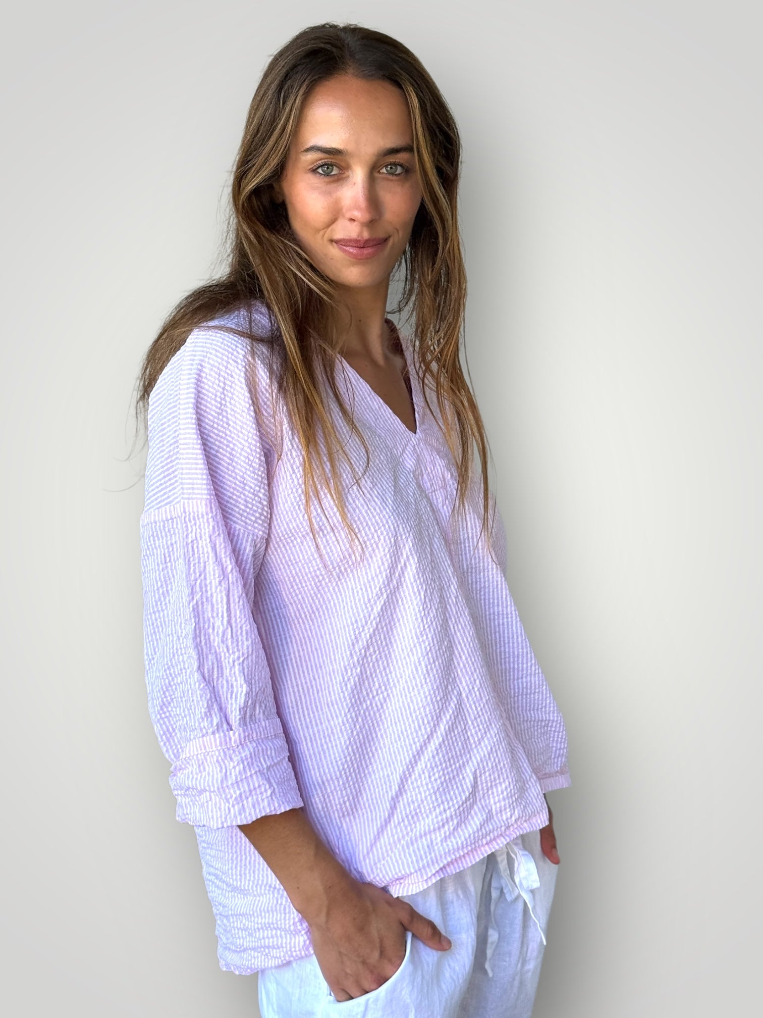 paige top - pink stripe cotton Apparel