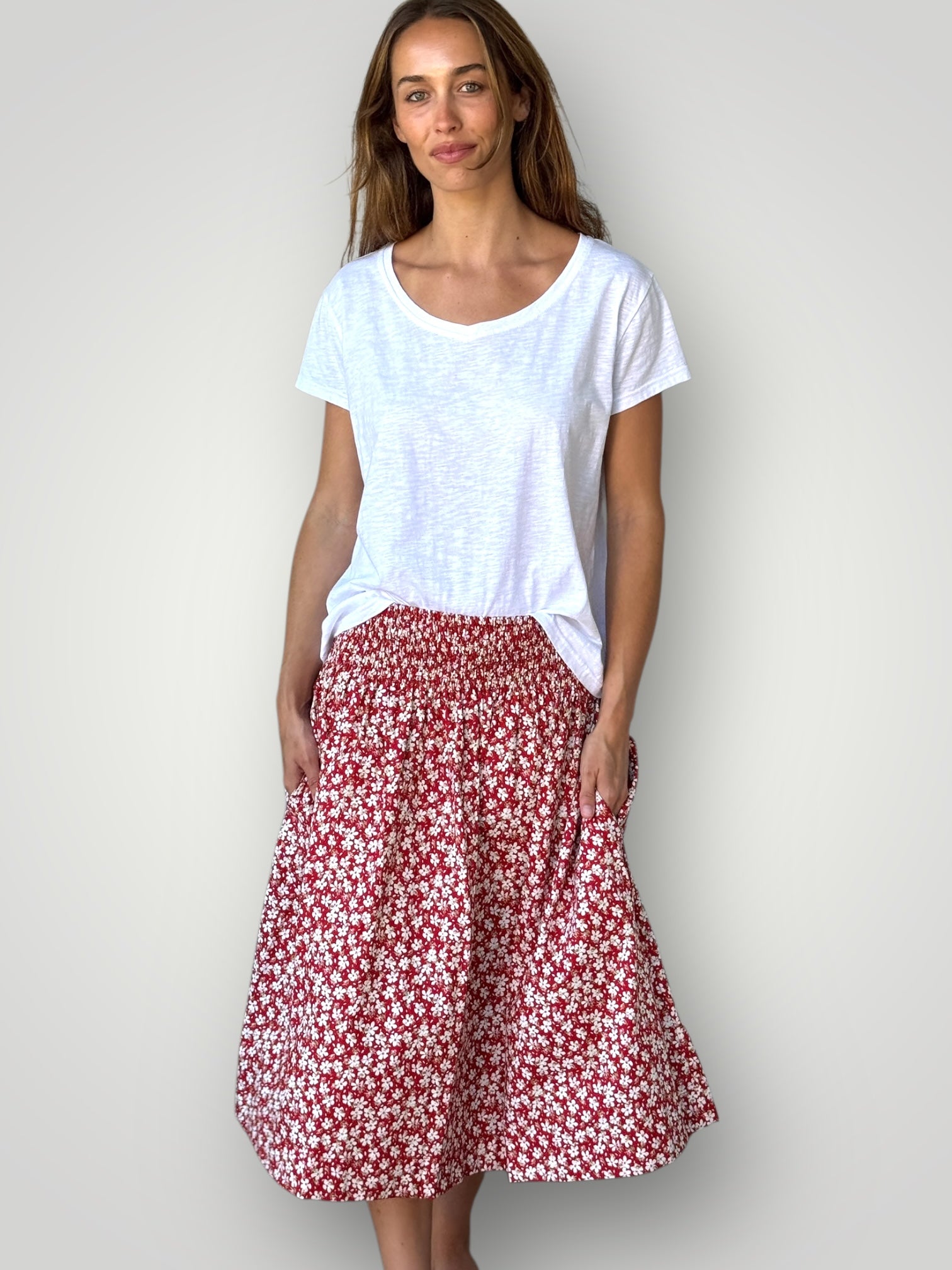 lola skirt - red daisy cotton Apparel