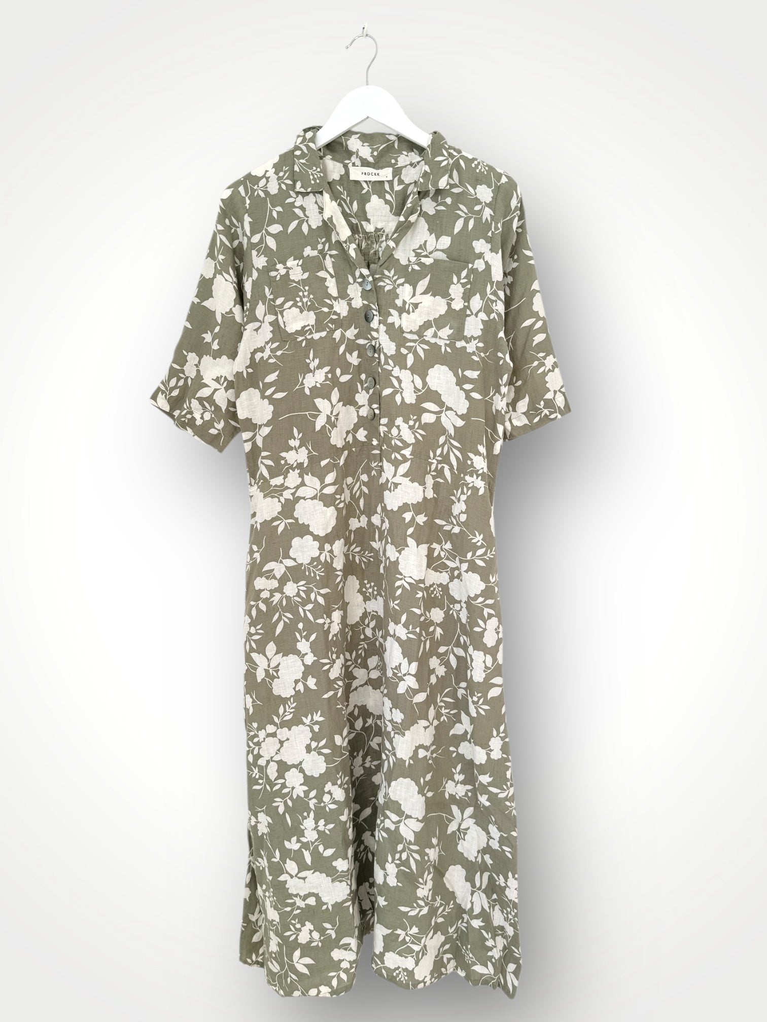 bridget dress - sage big flower linen Apparel