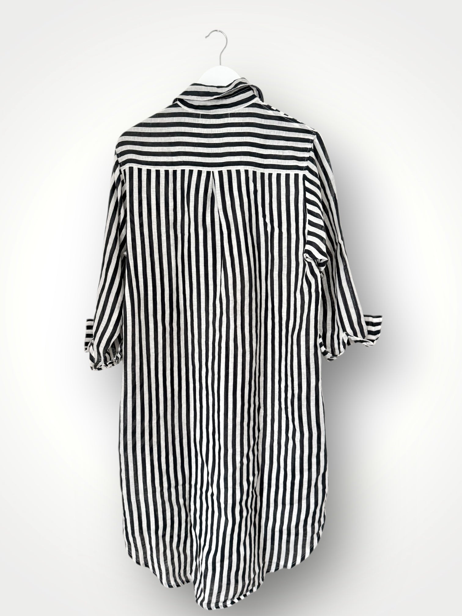 elena shirtdress - charcoal stripe linen Apparel