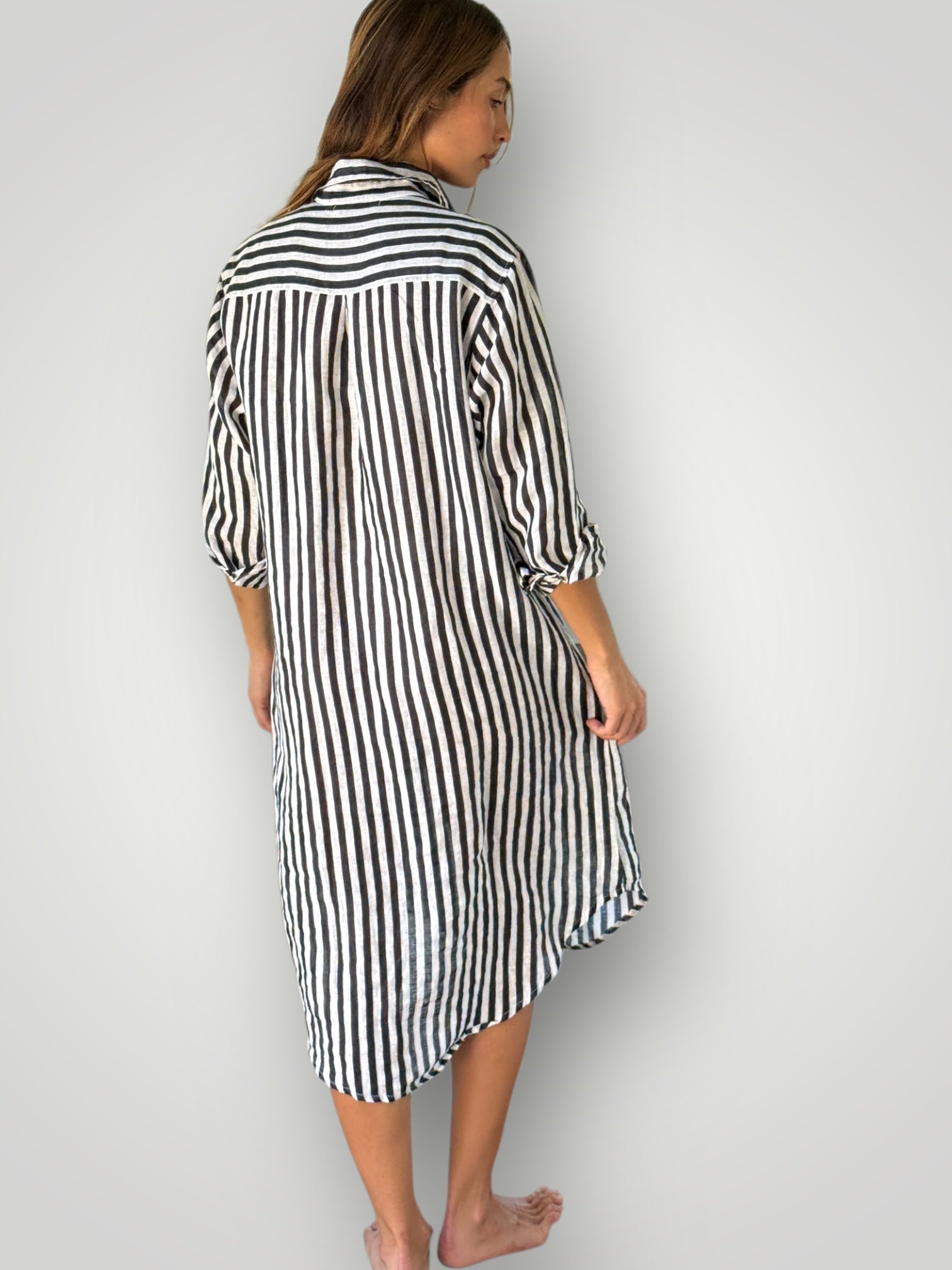 elena shirtdress - charcoal stripe linen Apparel