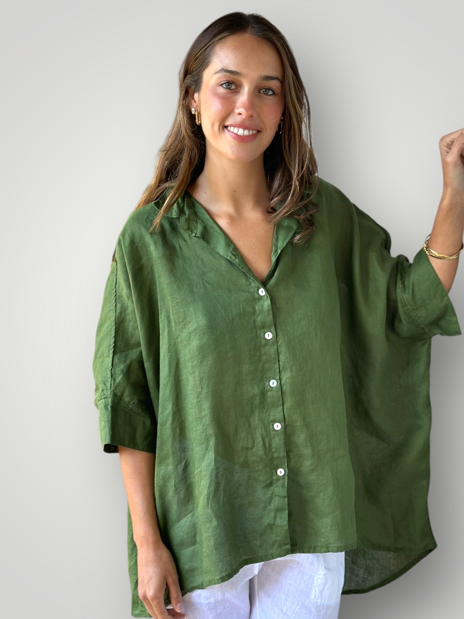 issey shirt - moss linen Apparel