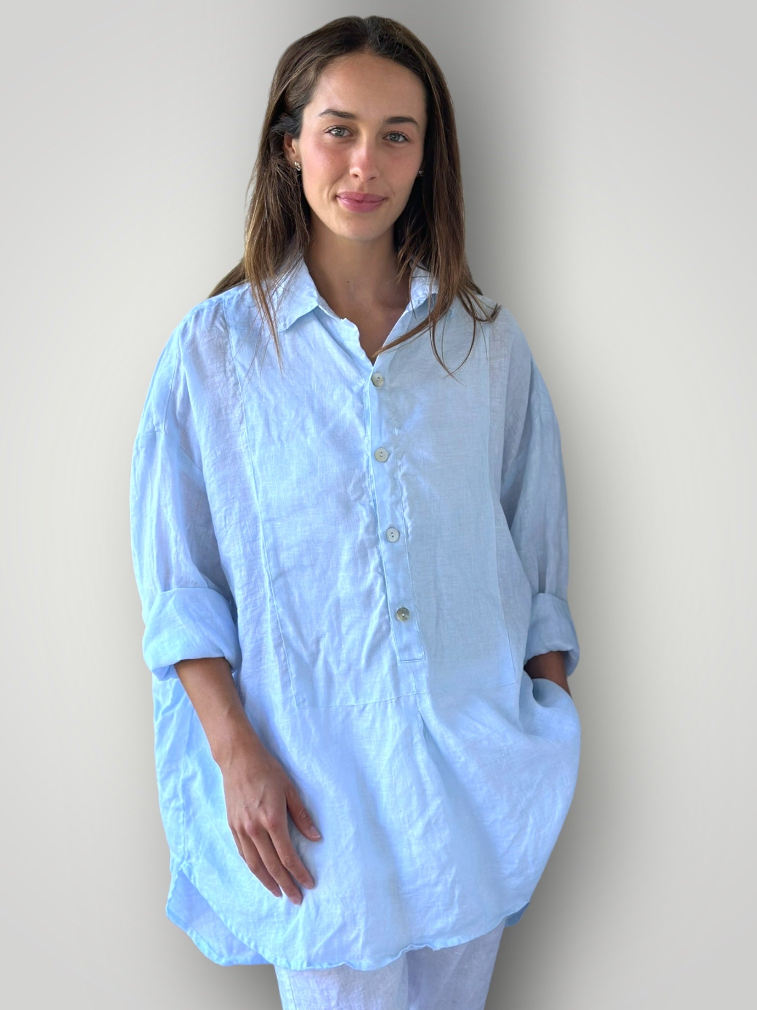 megan shirt - soft blue linen Apparel