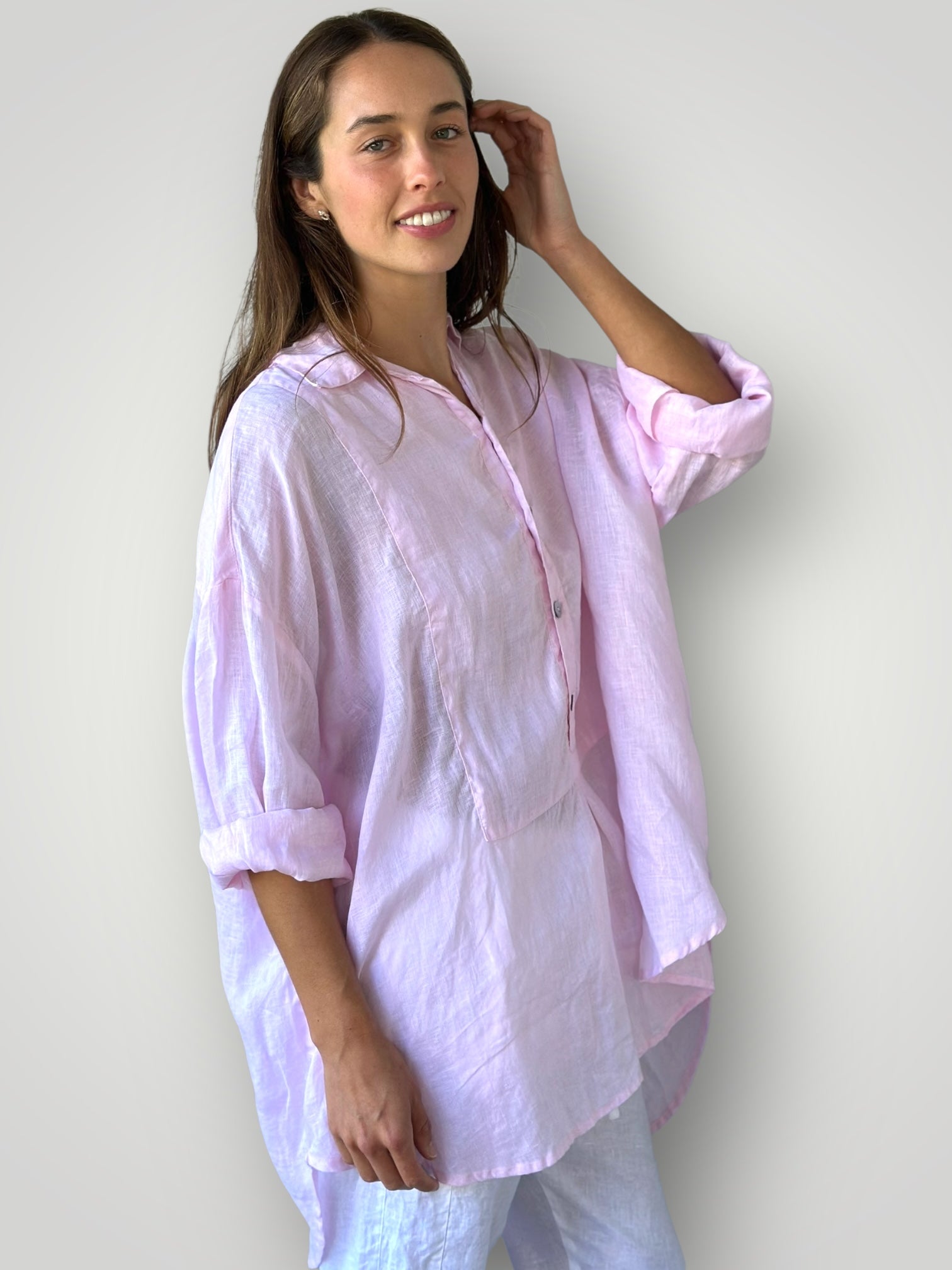 megan shirt - soft pink linen Apparel