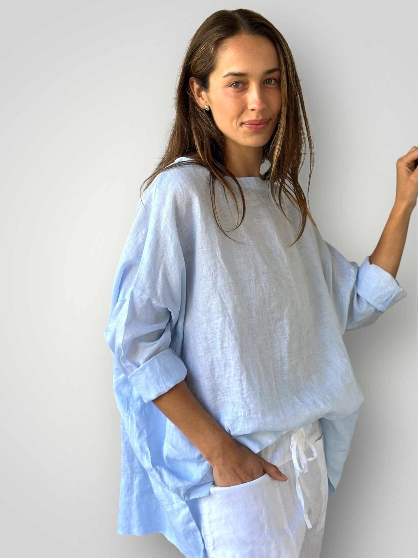 avril top - soft blue linen Apparel