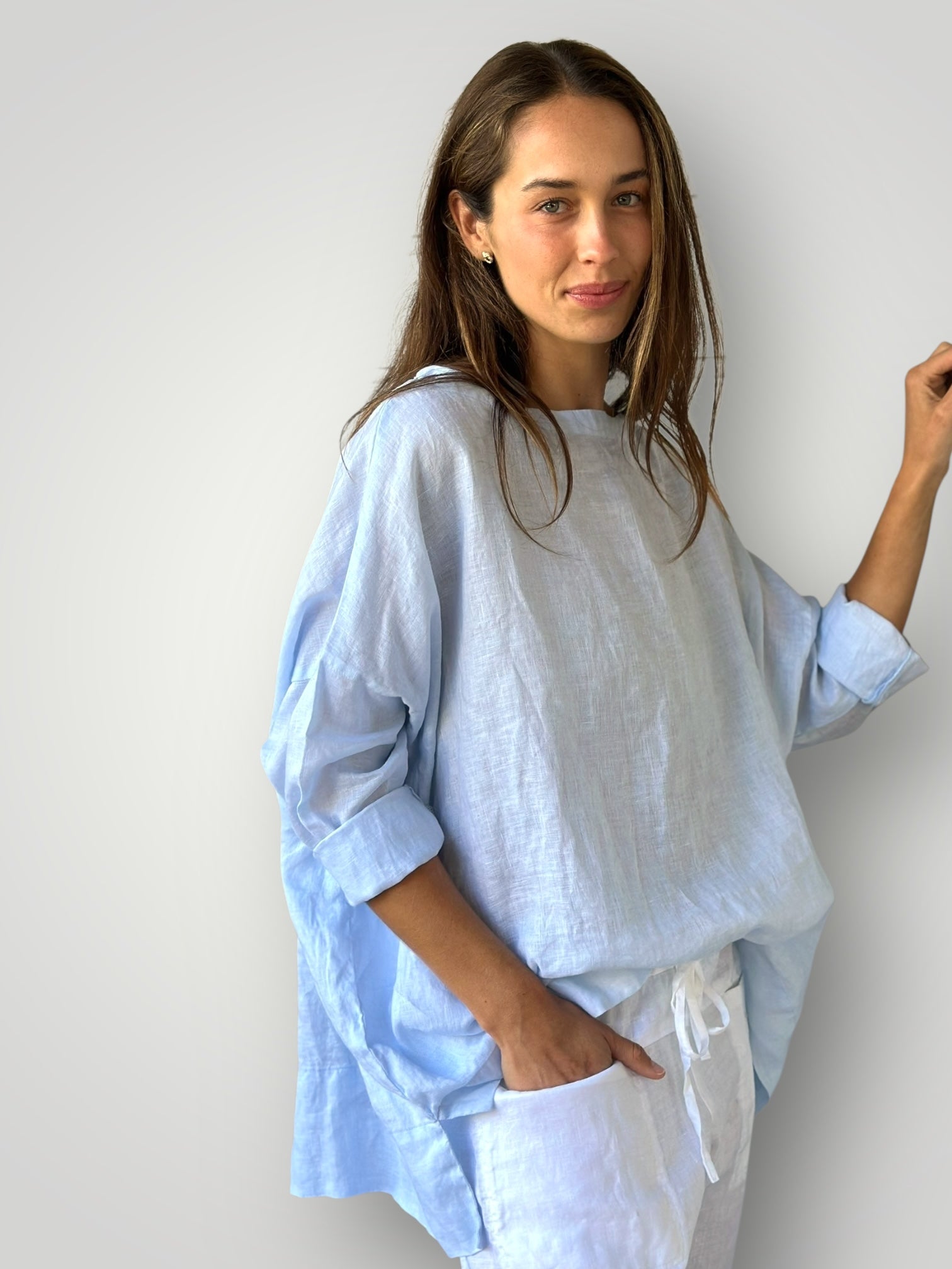 avril top - light soft blue linen Apparel
