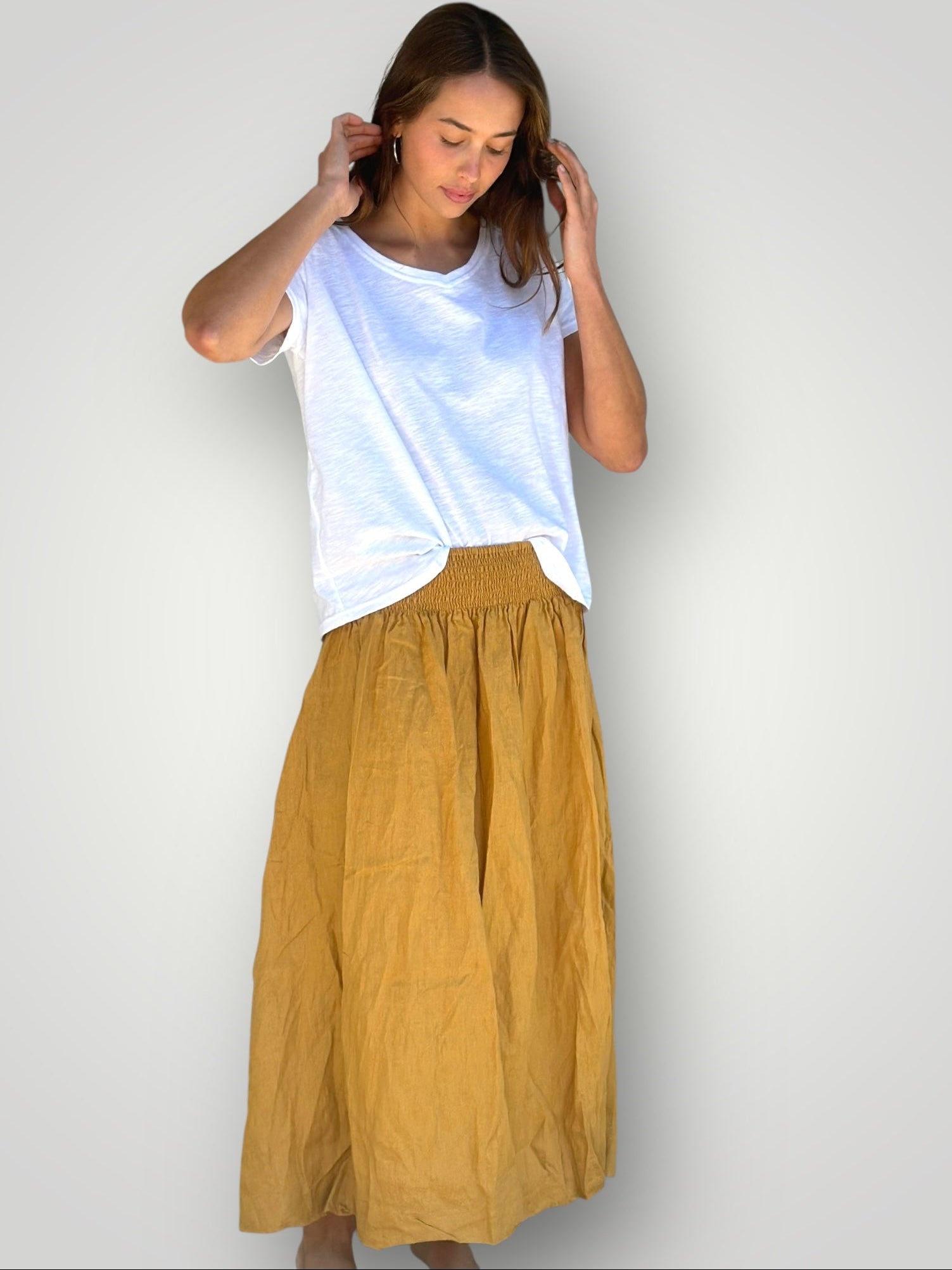 lulu skirt-turmeric linen Apparel