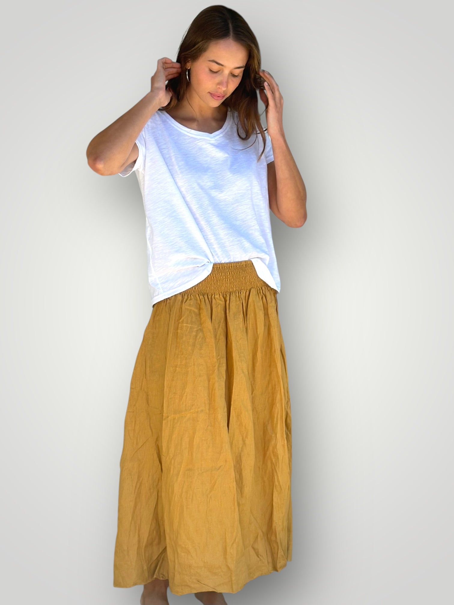 lulu skirt-turmeric linen Apparel