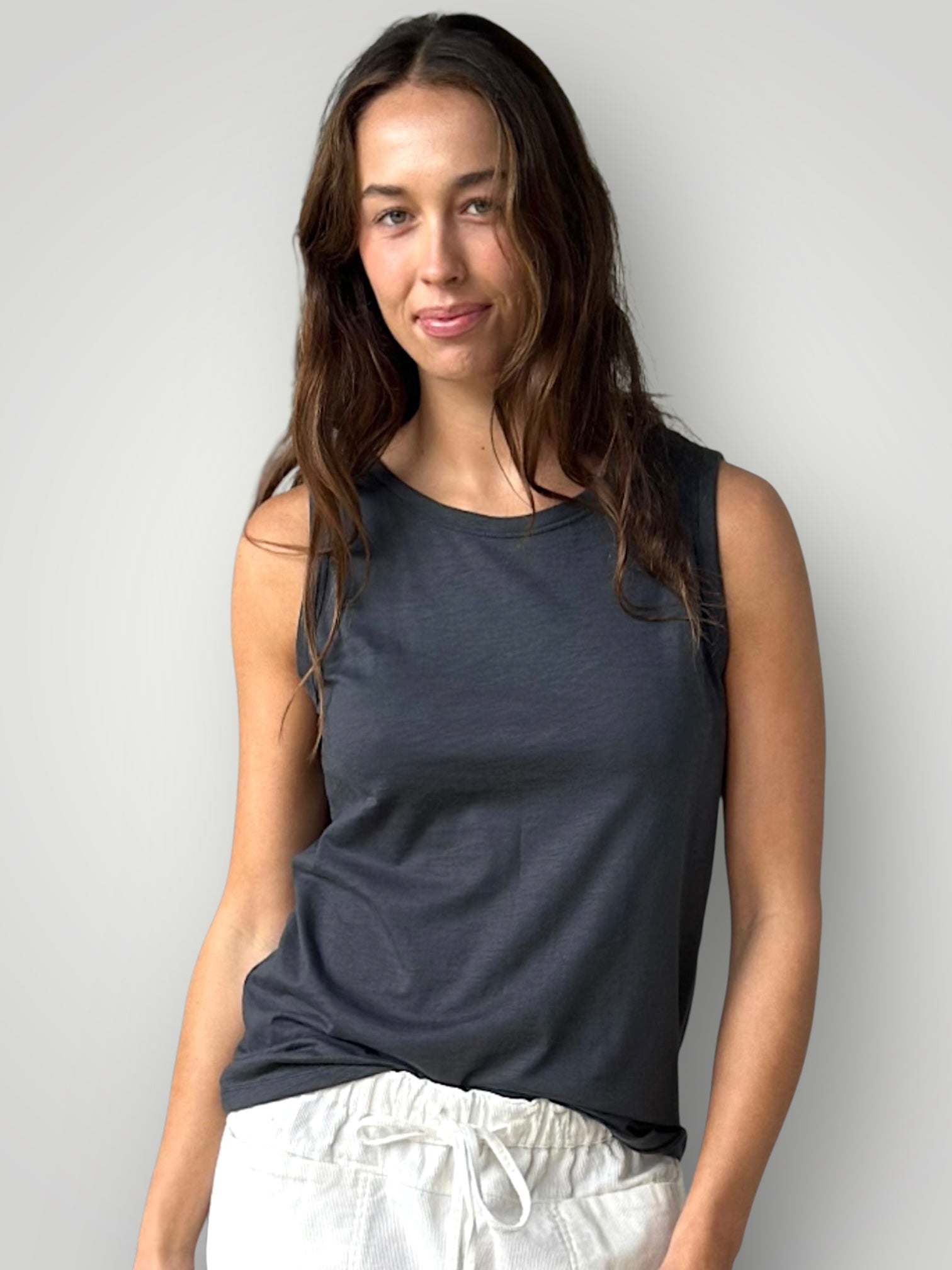 vera tank - charcoal cotton Apparel