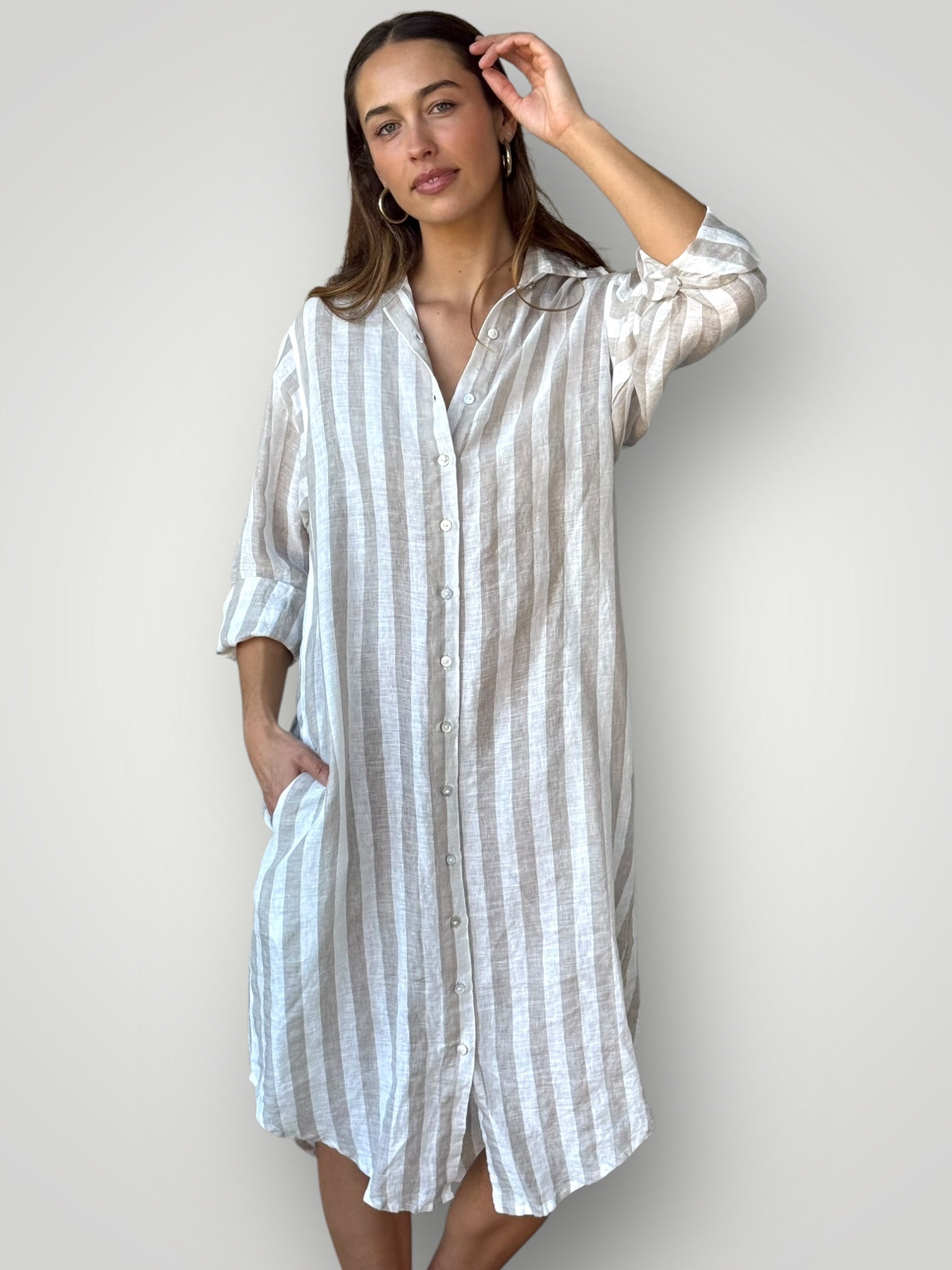 elena shirtdress - natural stripe linen Apparel