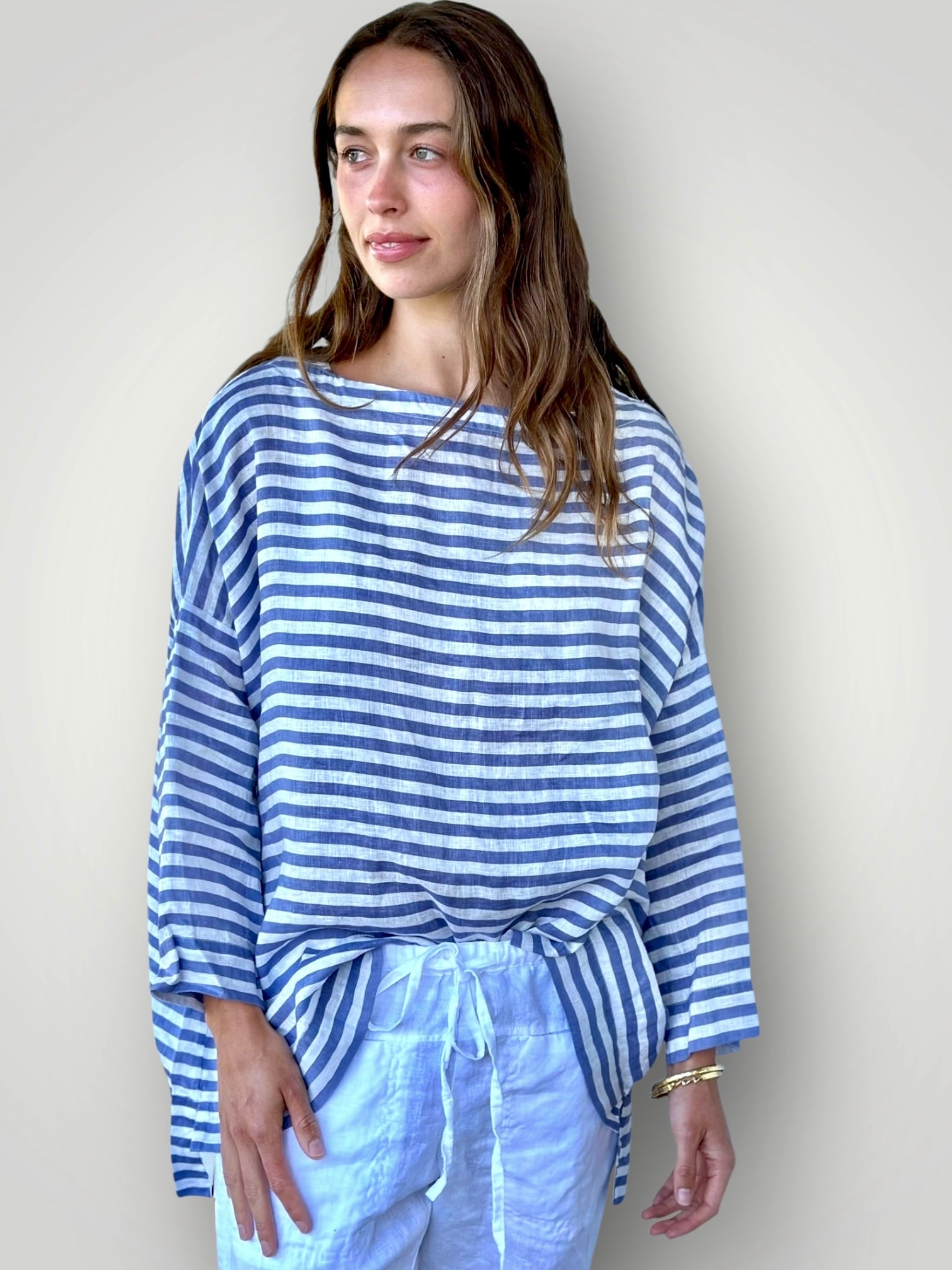 avril top - small cornflower stripe linen Apparel