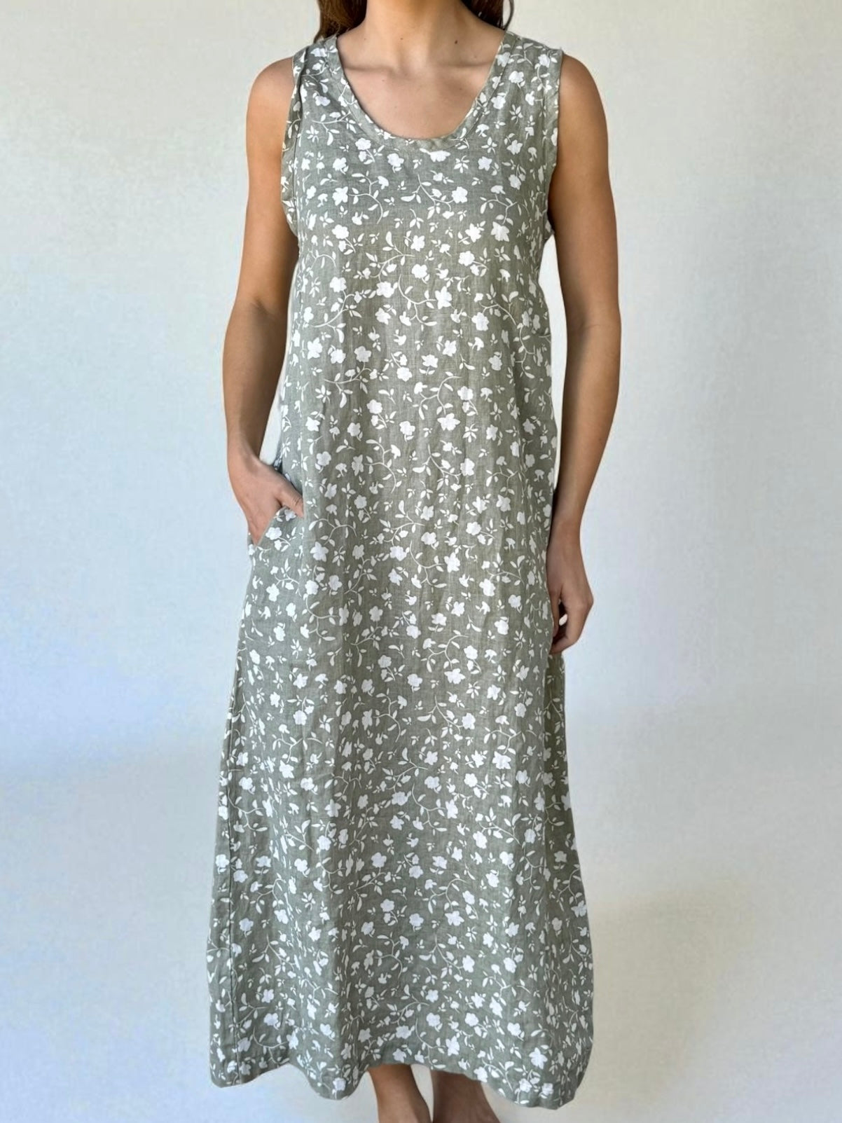 imogen dress-sage floral linen