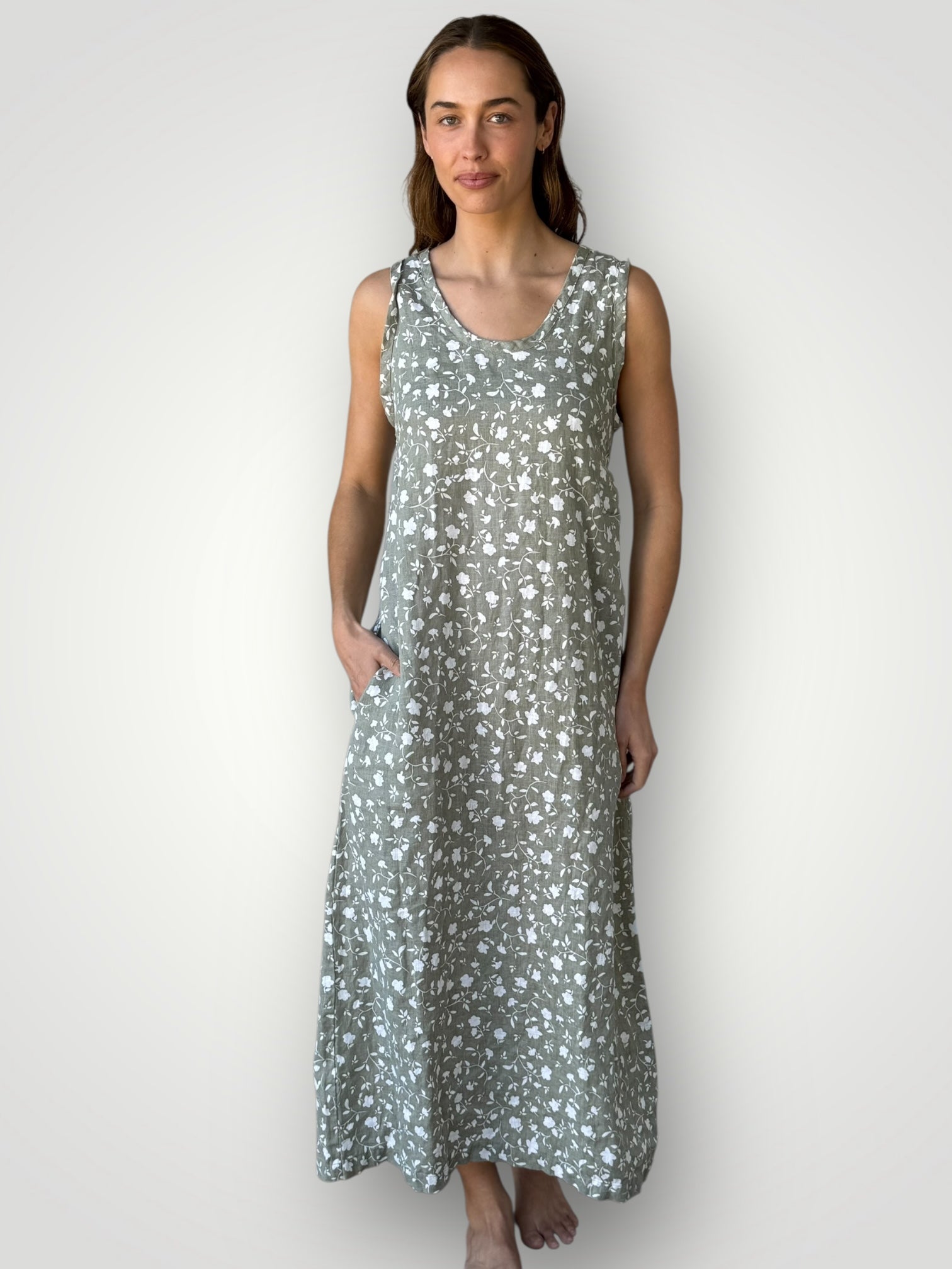 imogen dress-sage floral linen