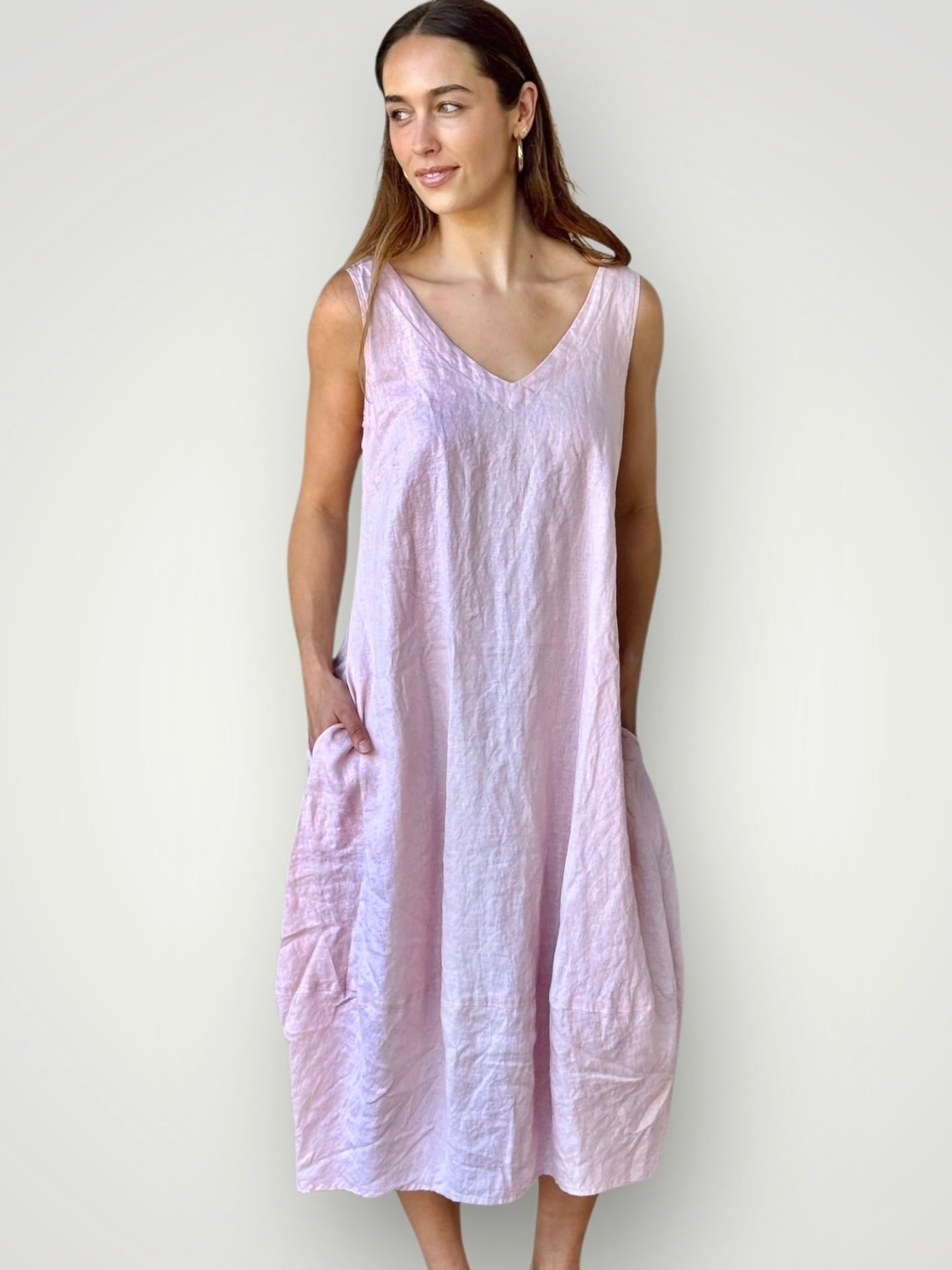amber dress - peony pink linen Apparel