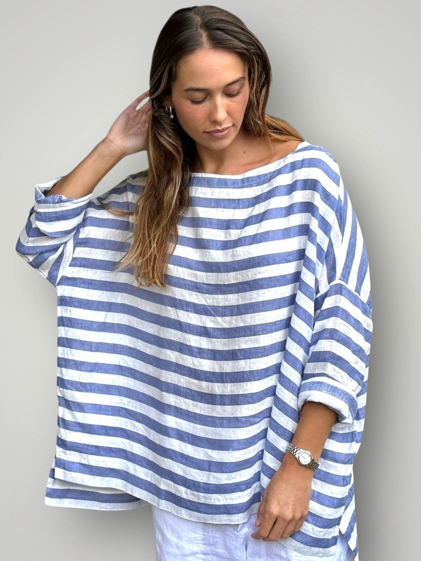avril top - cornflower stripe linen Apparel