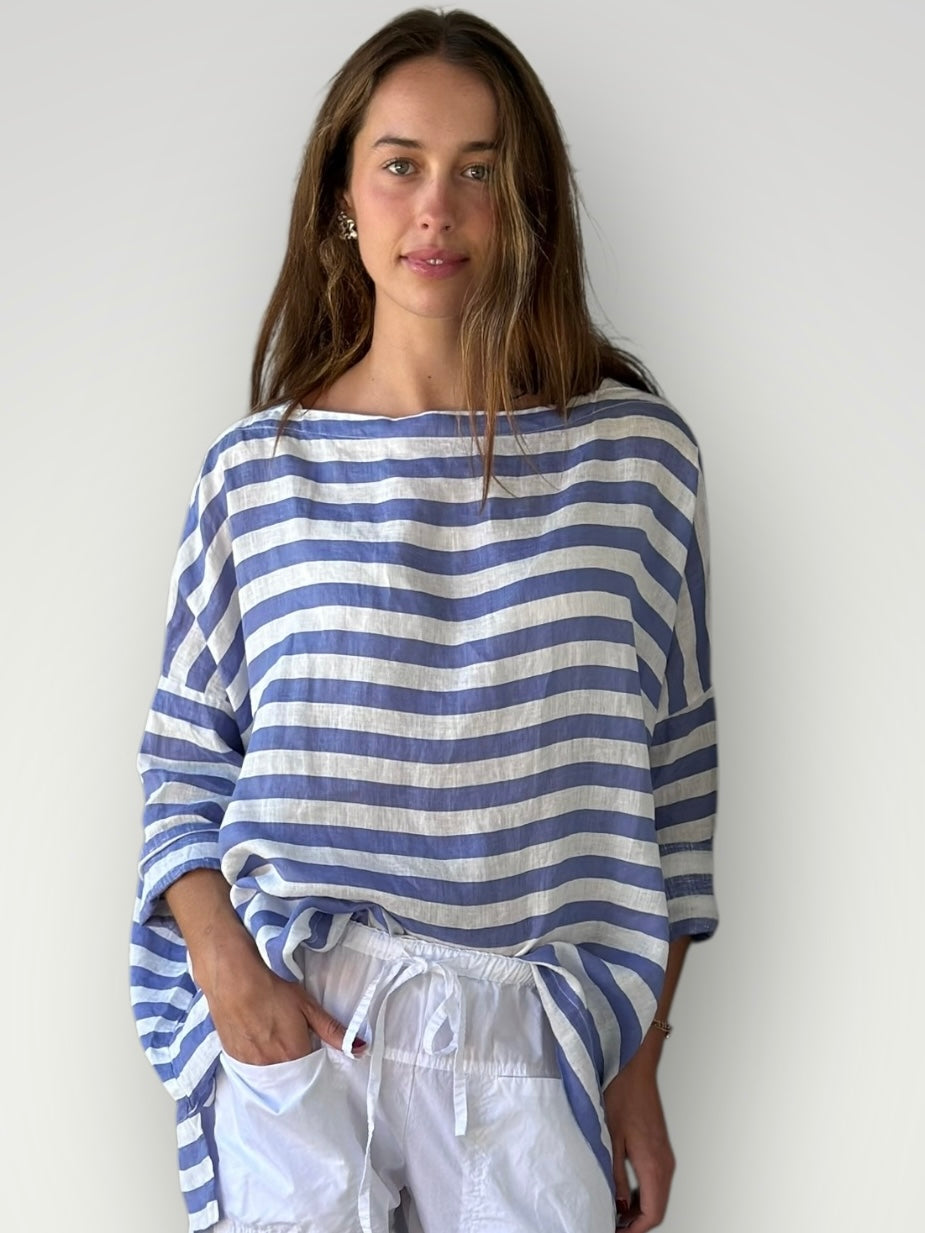 avril top - cornflower stripe linen Apparel