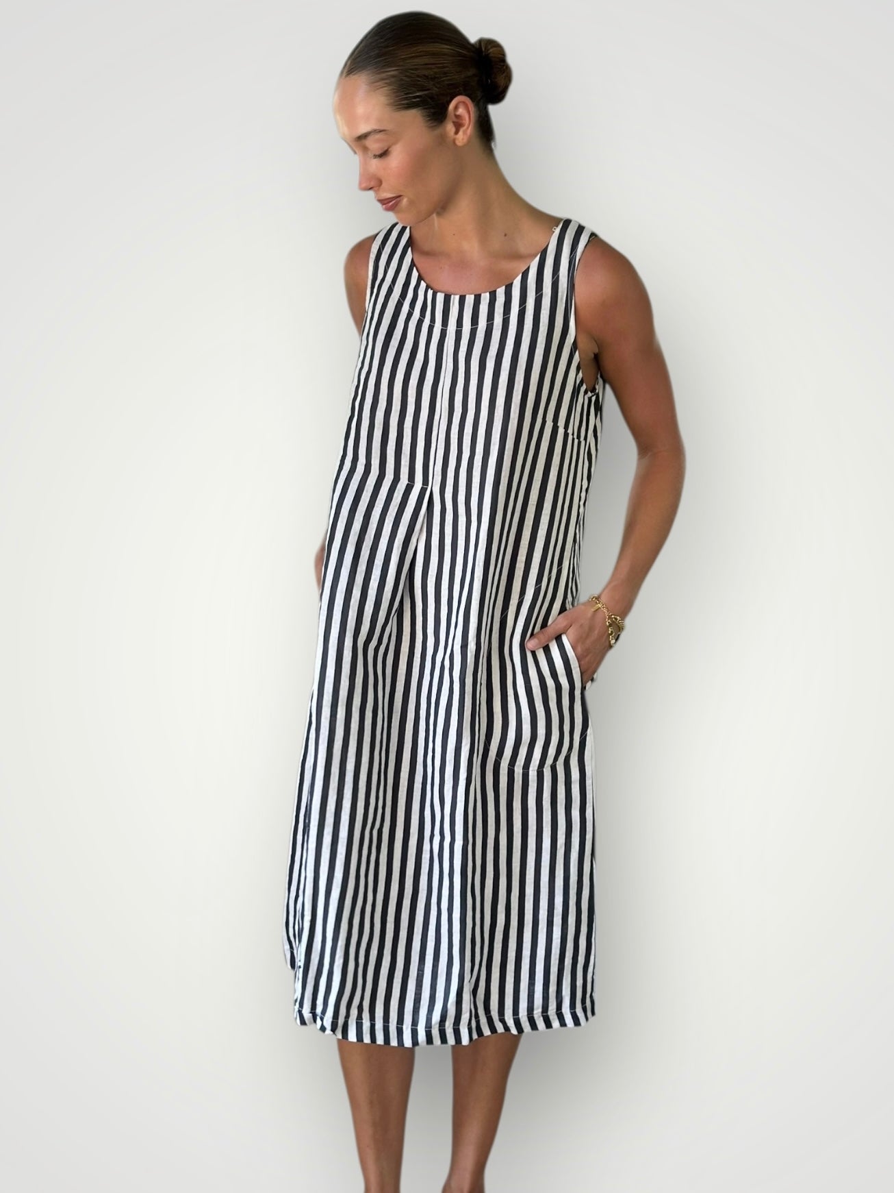 becky dress - charcoal stripe linen Apparel