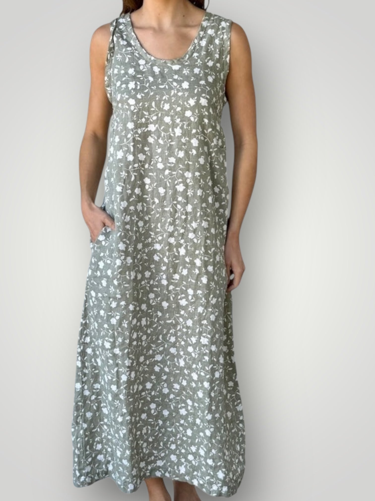 imogen dress-sage floral linen