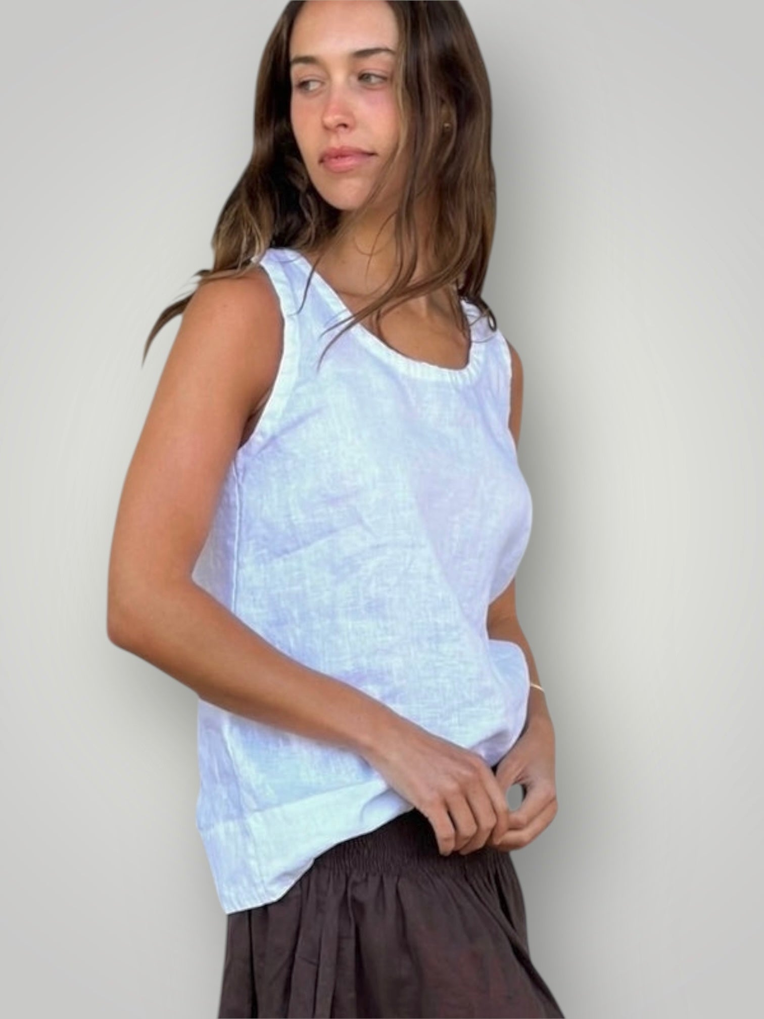 alice tank-white linen Apparel