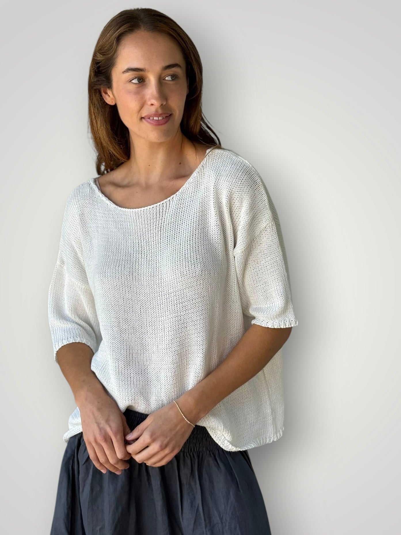 alex top - warm white cotton knit Apparel