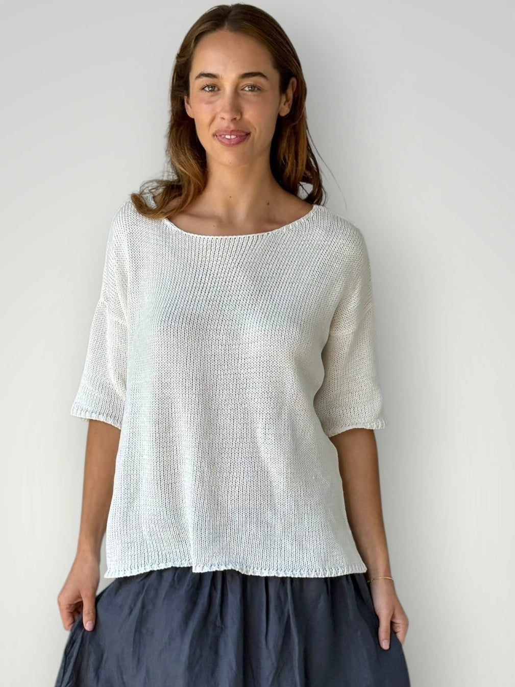 alex top - warm white cotton knit Apparel