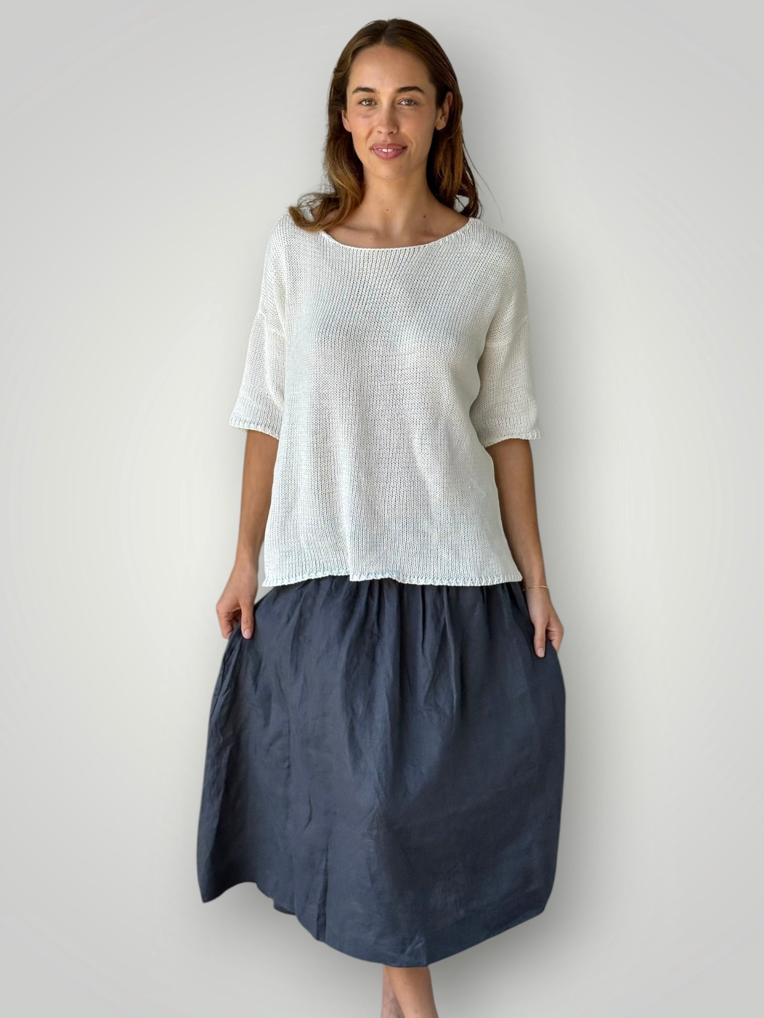 alex top - warm white cotton knit Apparel
