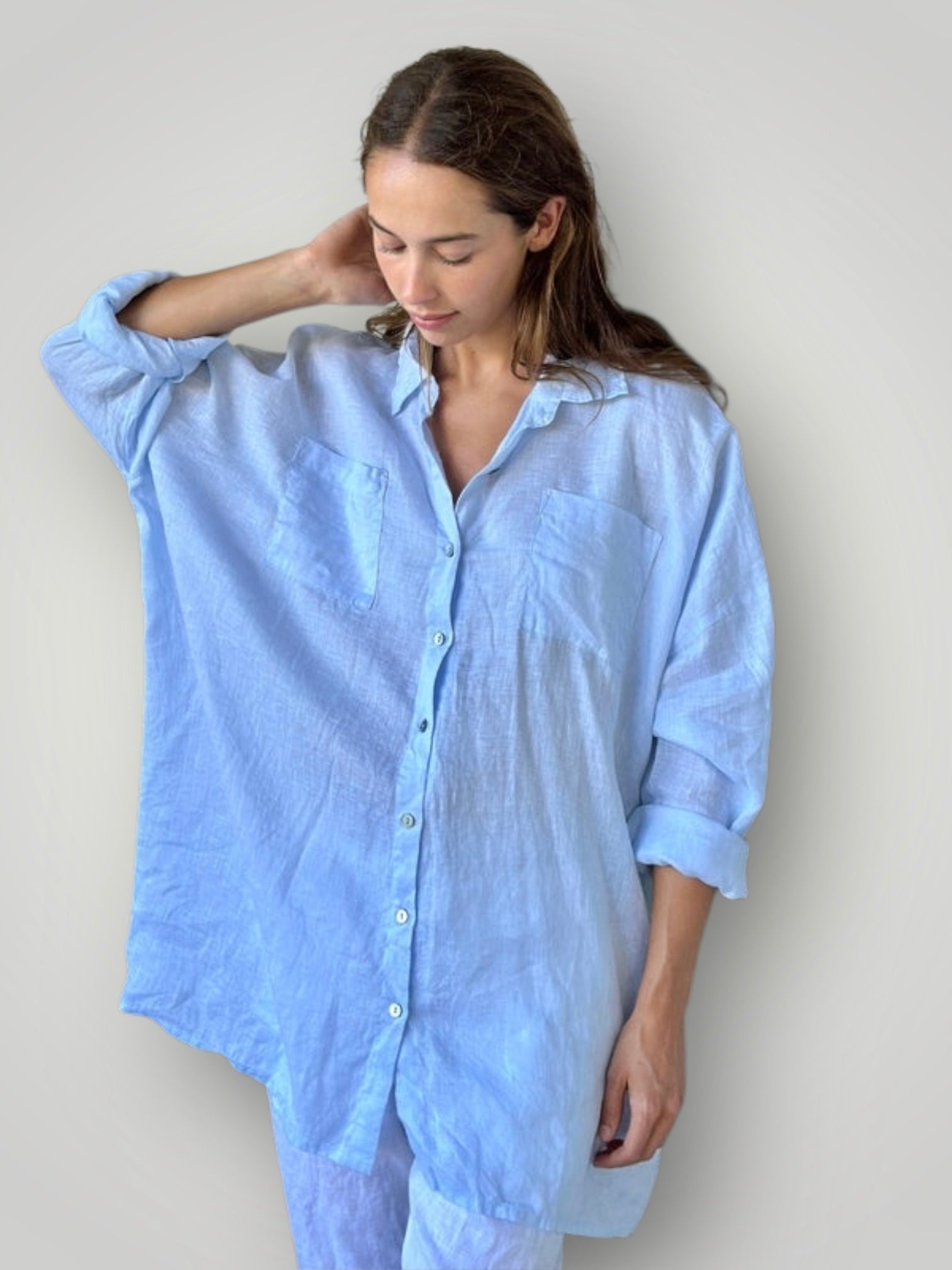 aiden oversized shirt - soft blue linen Apparel