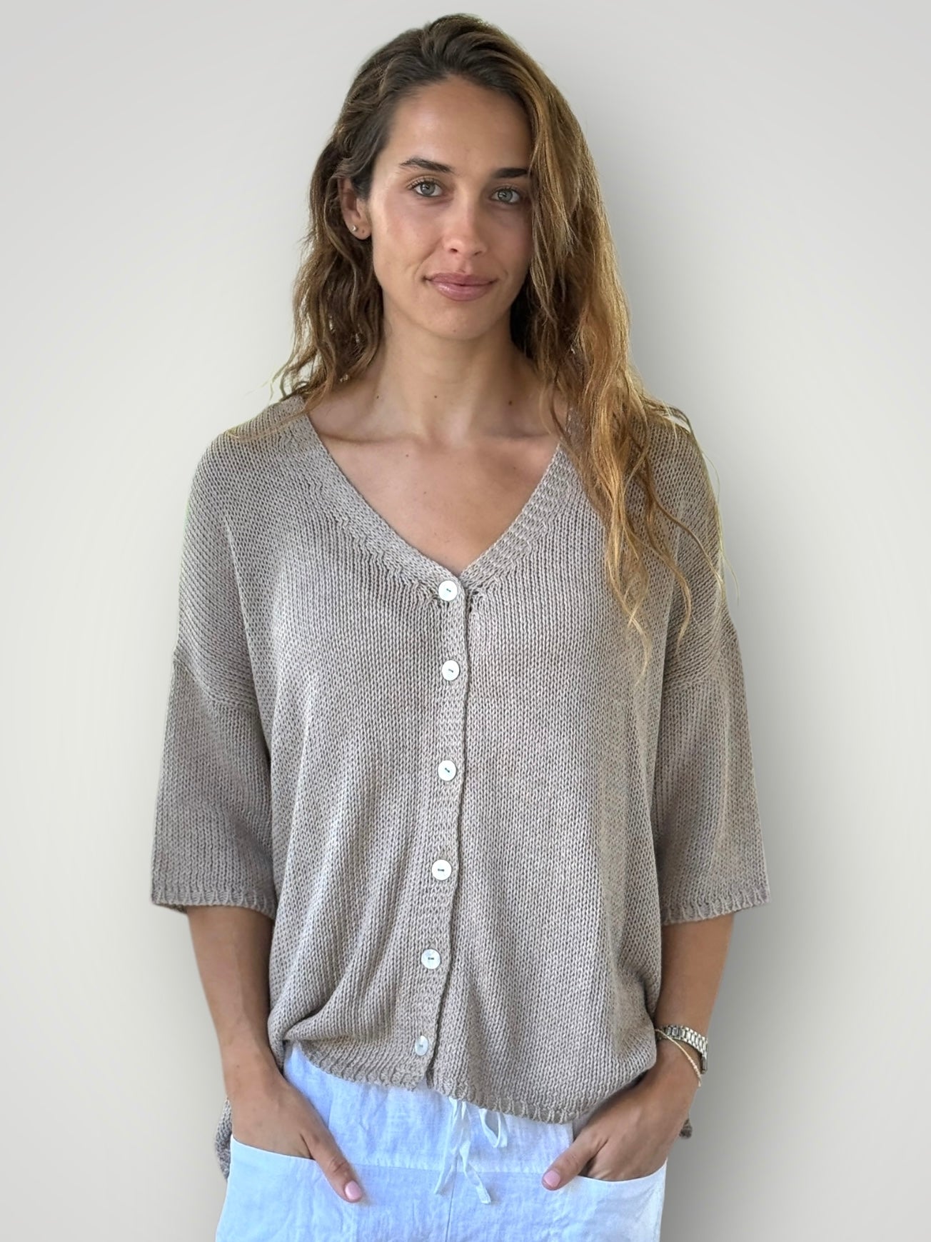 alex cardi-natural cotton knit Apparel